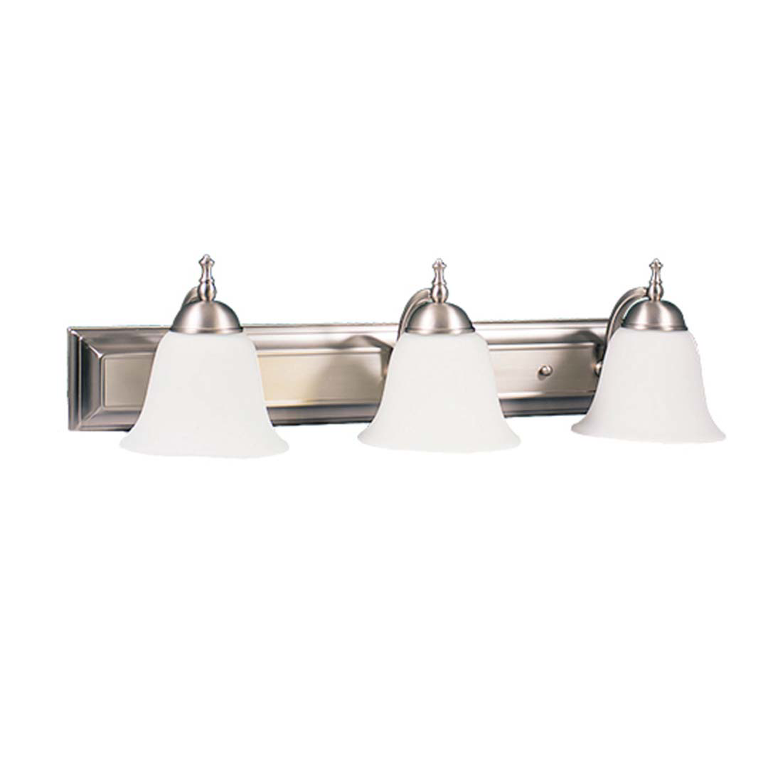 Dallas 3-Light White Glass Vanity - Functional Vanities in Brushed Nickel