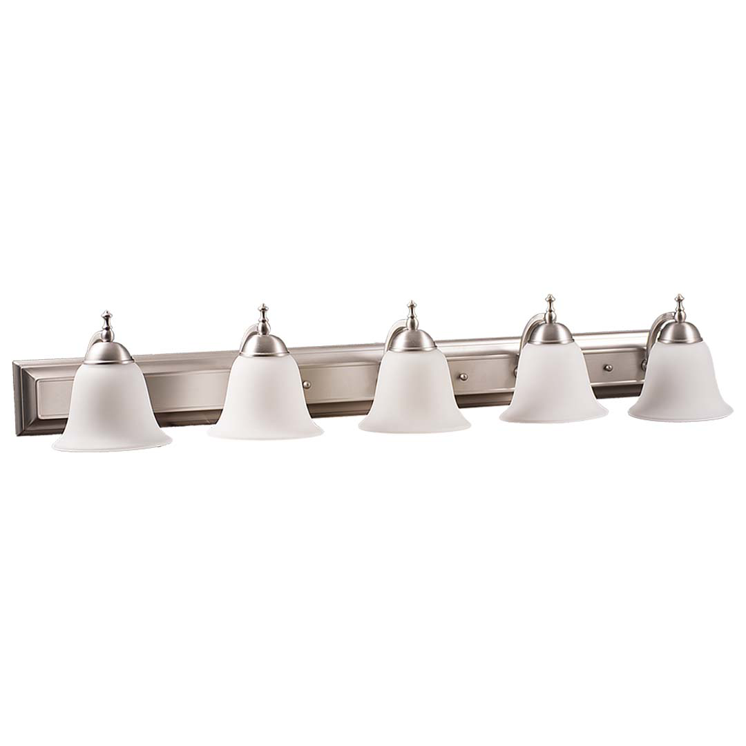 Dallas 5-Light White Glass Vanity - Transitional Vanities in Brushed Nickel