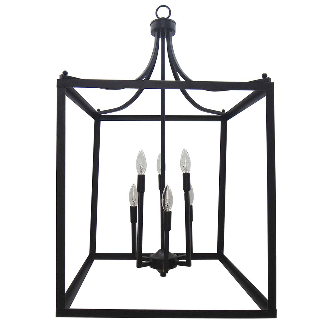 6-Light Square Cage Entry - No Glass - Stylish Pendants