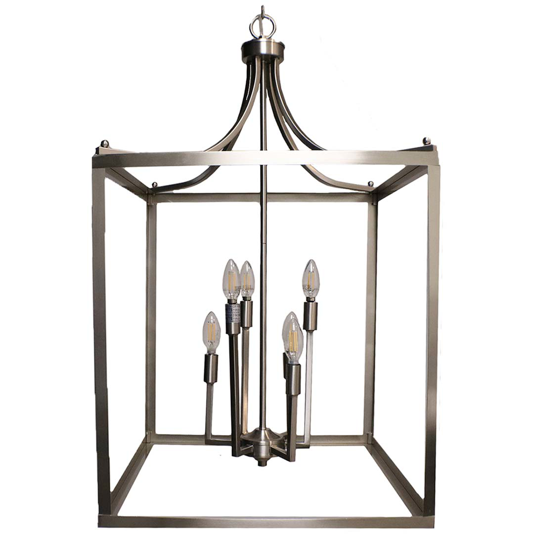 6-Light Square Cage Entry - No Glass - Stylish Pendants