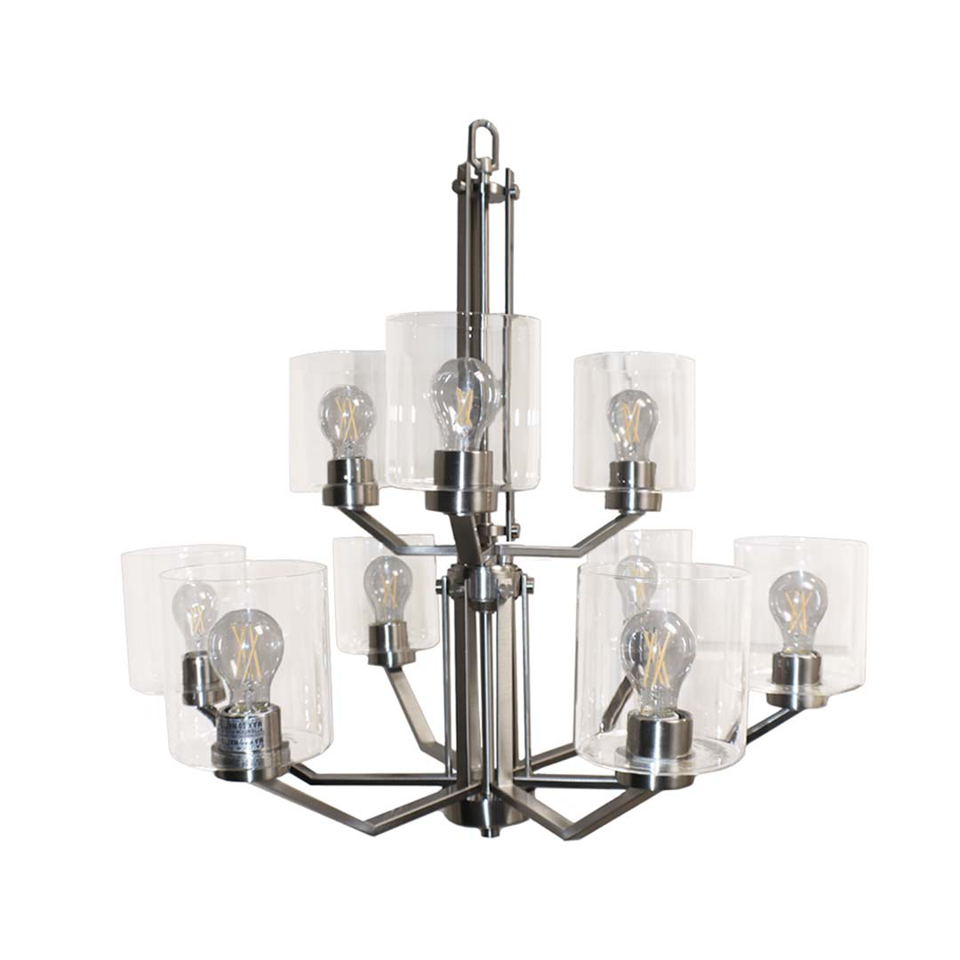 Paris 9-Light Chandelier Clear Cylinder Glass - Elegant Chandeliers