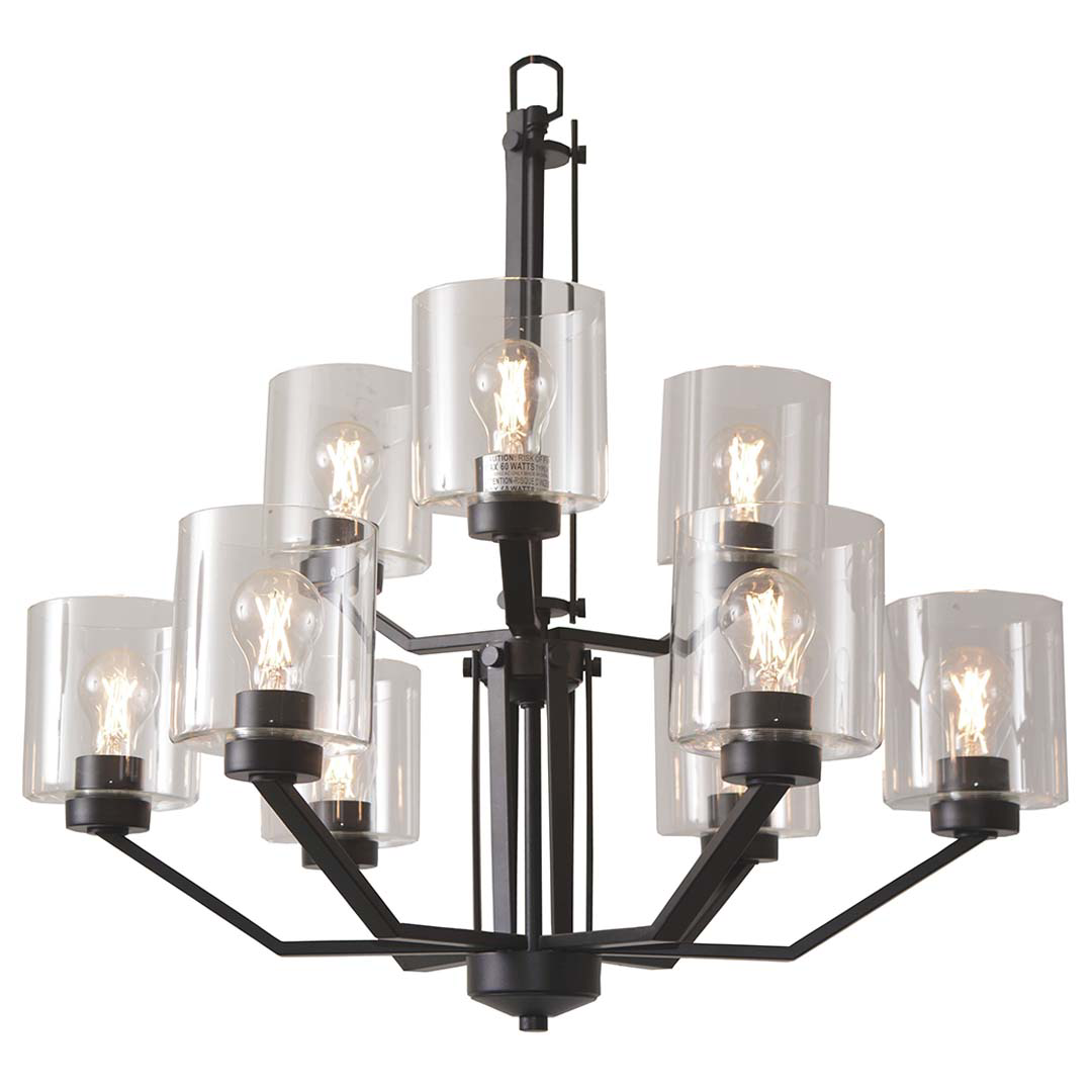 Paris 9-Light Chandelier Clear Cylinder Glass - Elegant Chandeliers