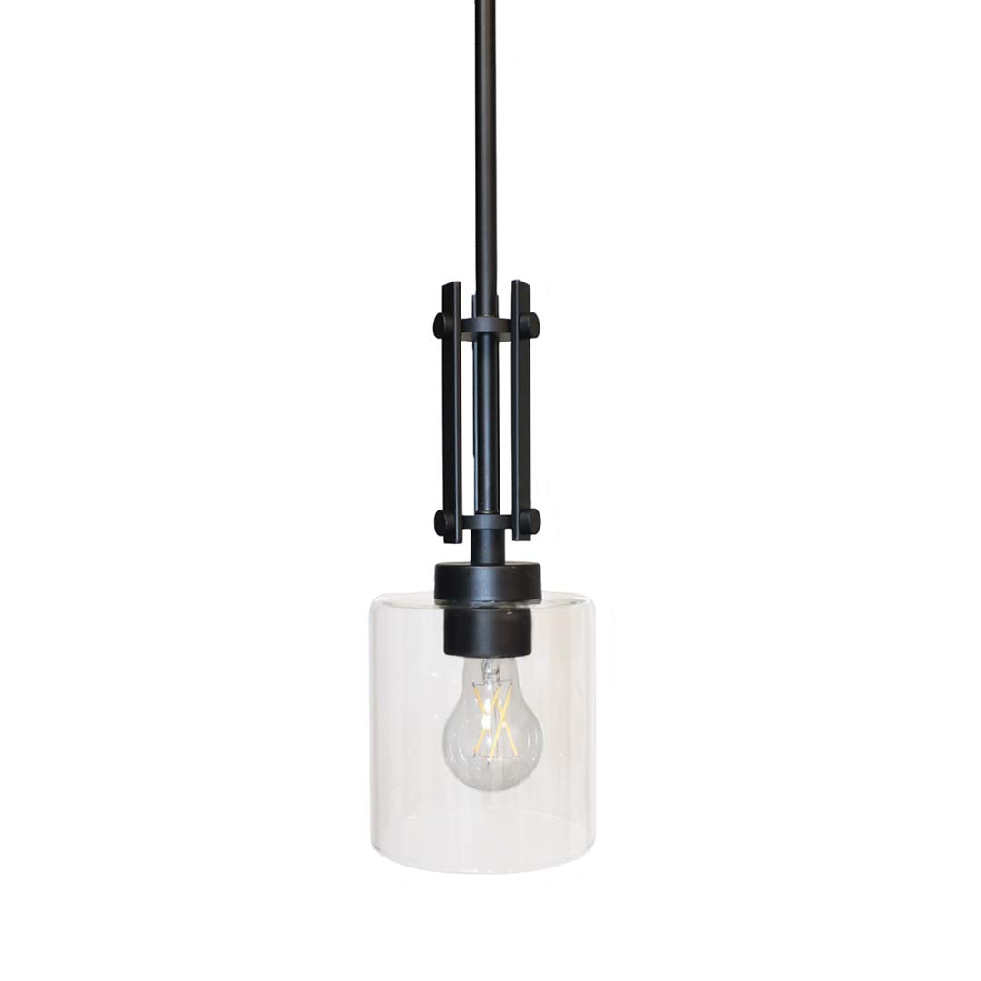 Paris 1-Light Mini Pendant Clear Cylinder Glass - Refined Pendants in Matte Black