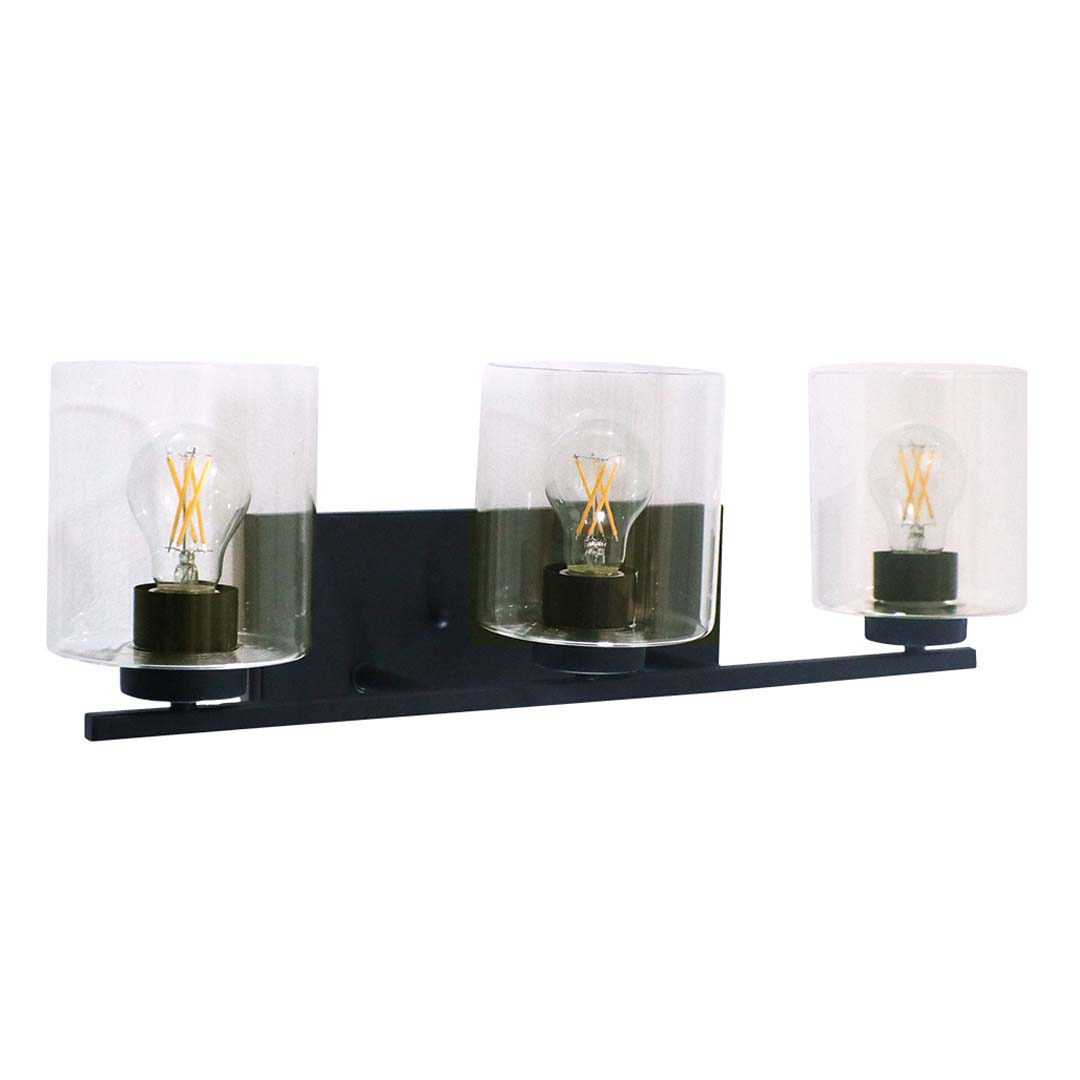 3-Light Clear Glass Vanity - Sleek Vanities in Matte Black