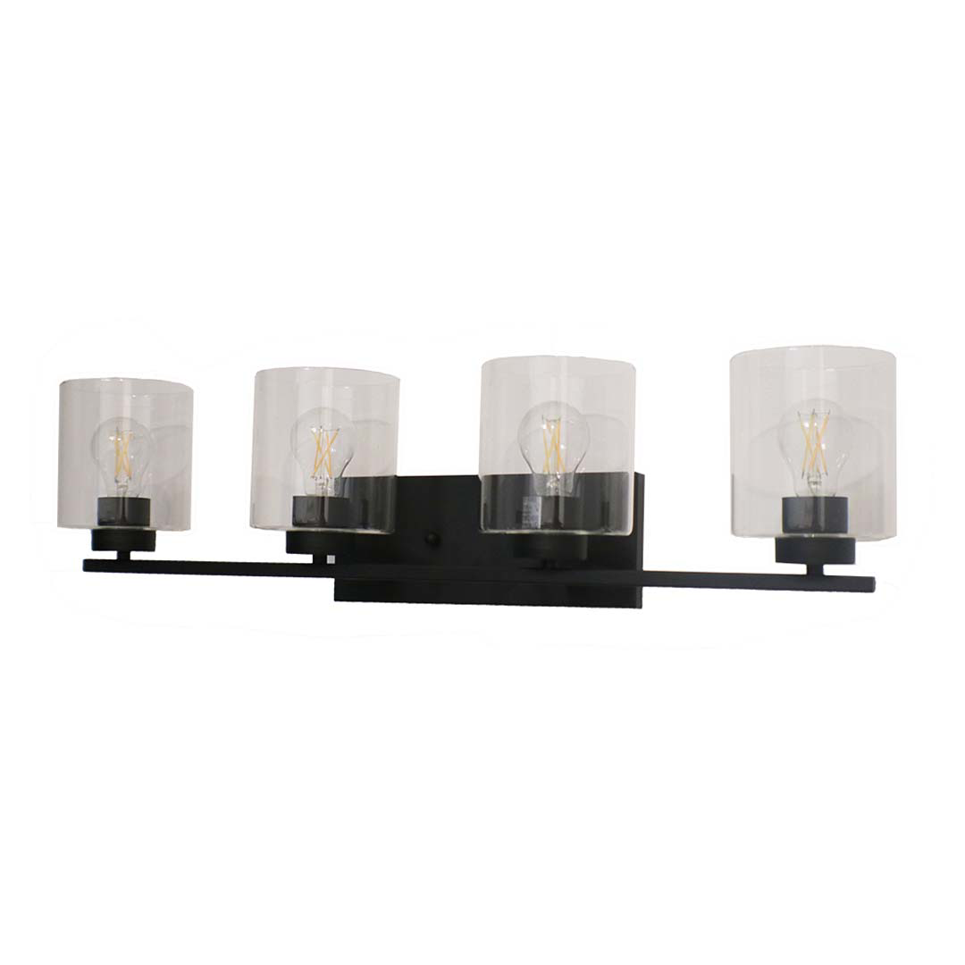 4-Light Clear Glass Vanity - Eye-Catching Vanities in Matte Black