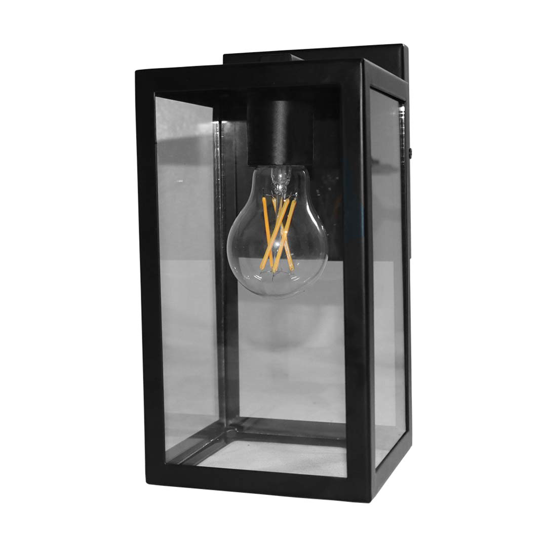 Alu Small Clear Glass Cube Coach Light - High-Design Exterior in Matte Black
