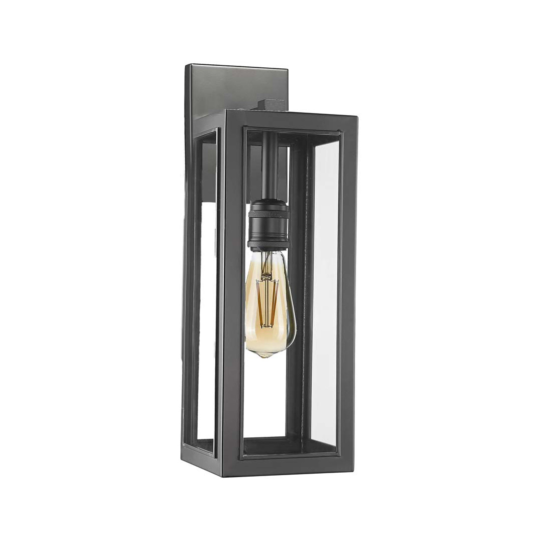 Medium Clear Glass Cube Coach Light - Chic Exterior in Matte Black