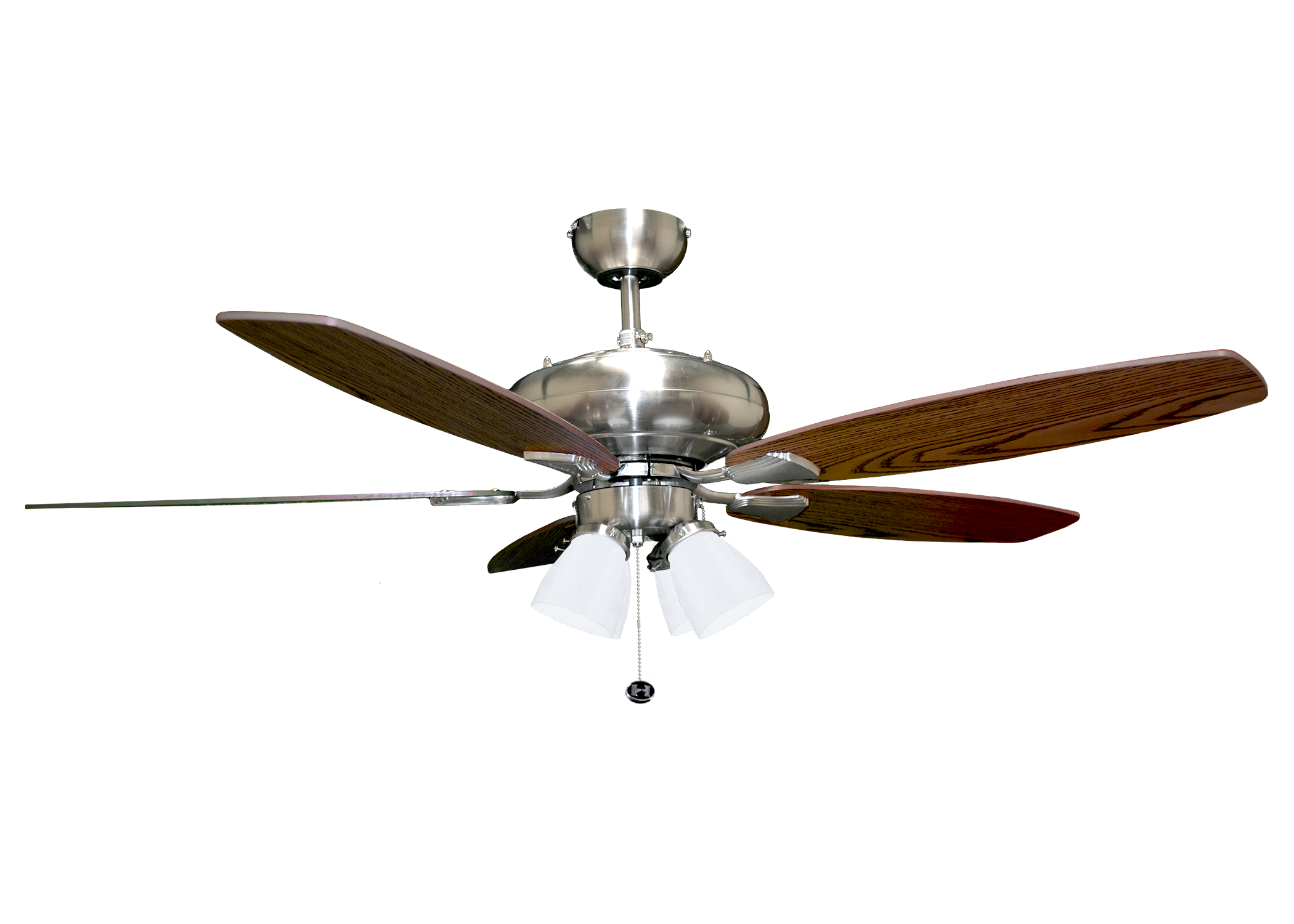 52" 5-Blade UFO Fan Silver/Walnut Blades 4-Light Clear Glass LED Kit - Classic Indoor Fans in Brushed Nickel