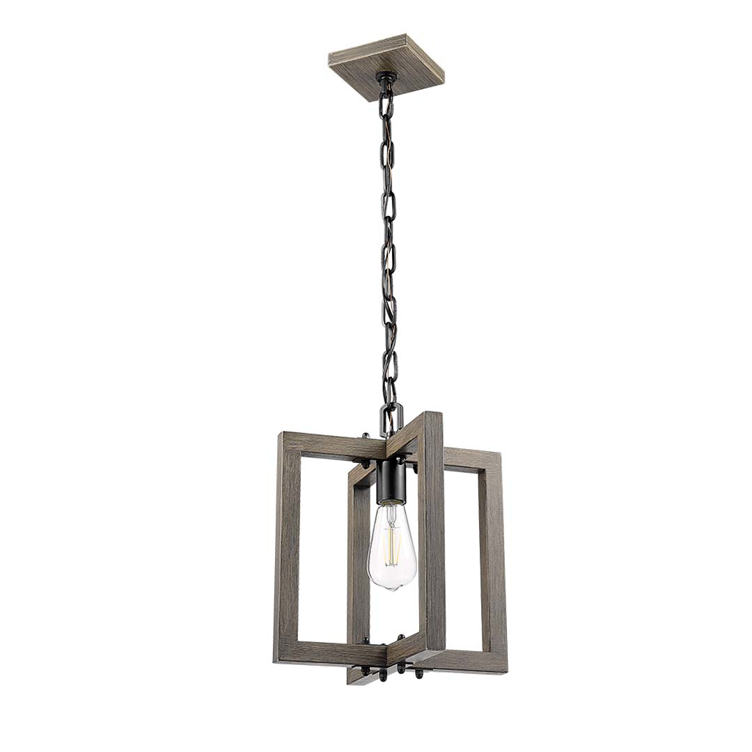 Roxton 1-Light Pendants with Wood Style Accents - Bold Pendants in Matte Black