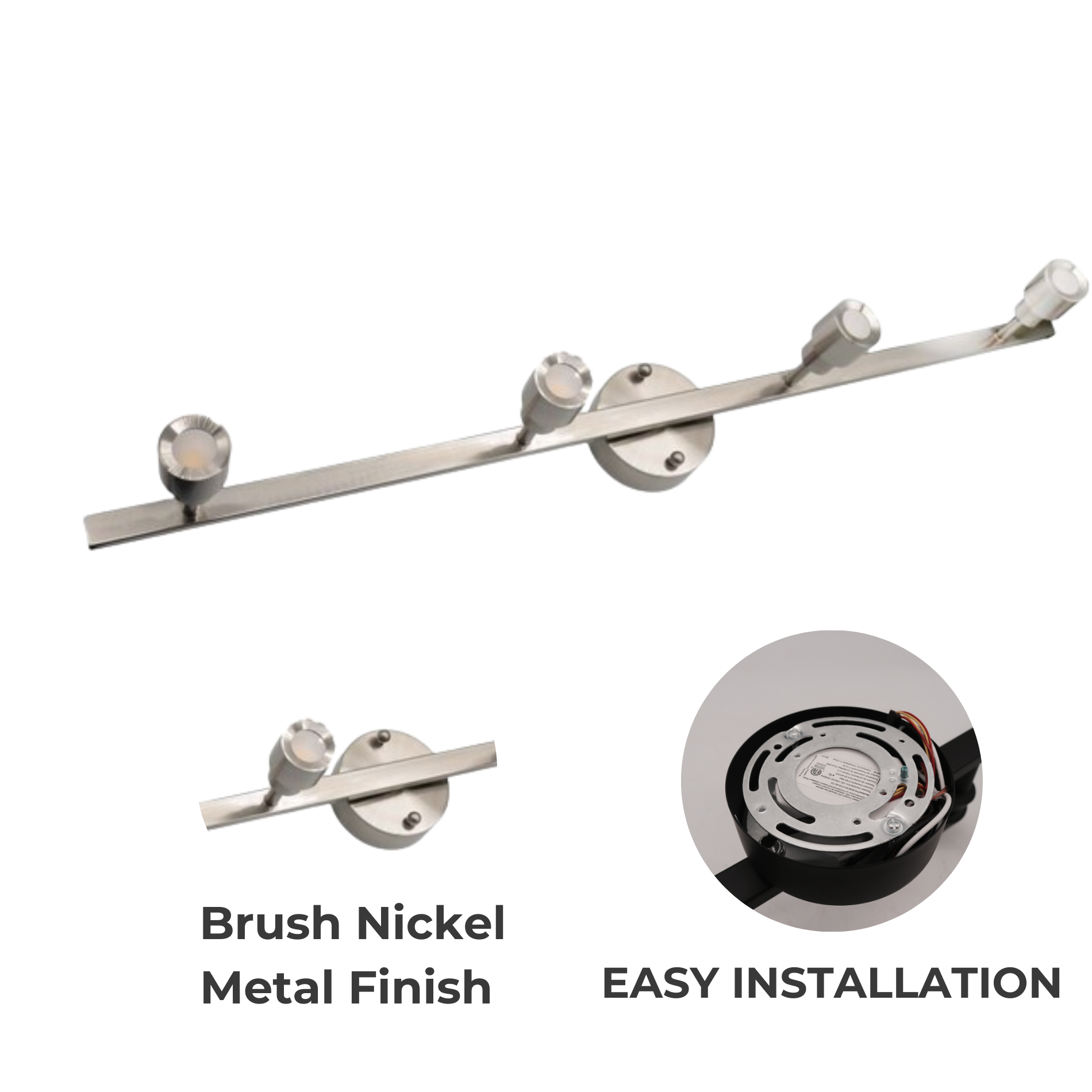 4-Head LED Bar Light - 4 x 7W LED heads 2700K - Minimalist Track Lights in Brushed Nickel