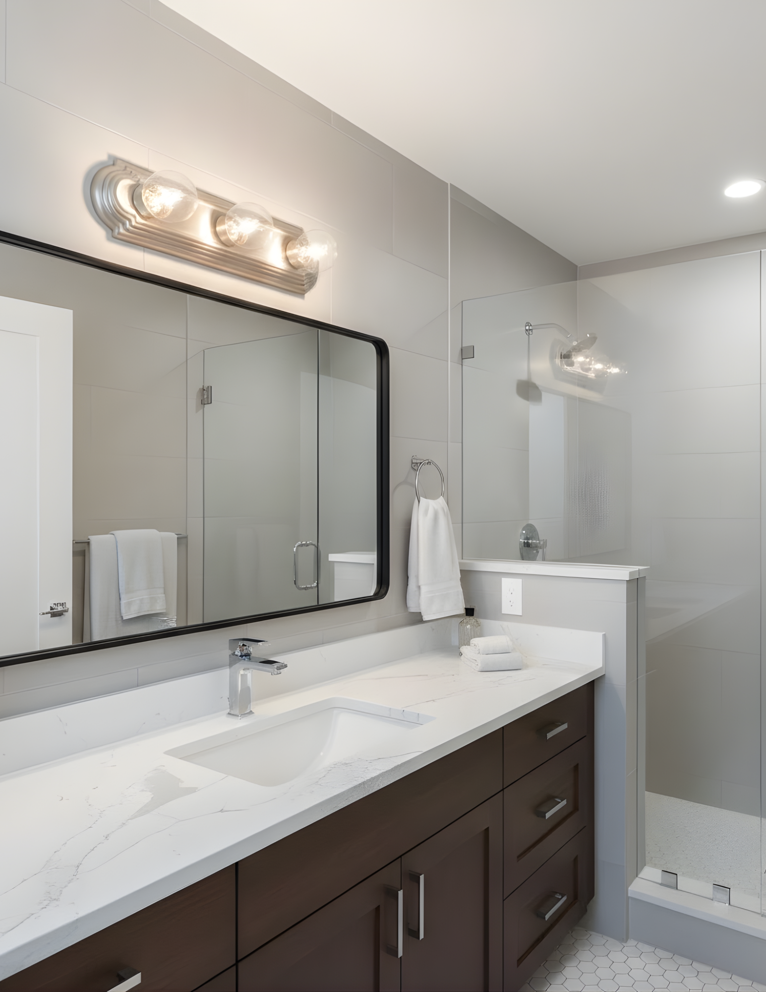 3-Light Racetrack Vanity - Refined Vanities in Brushed Nickel