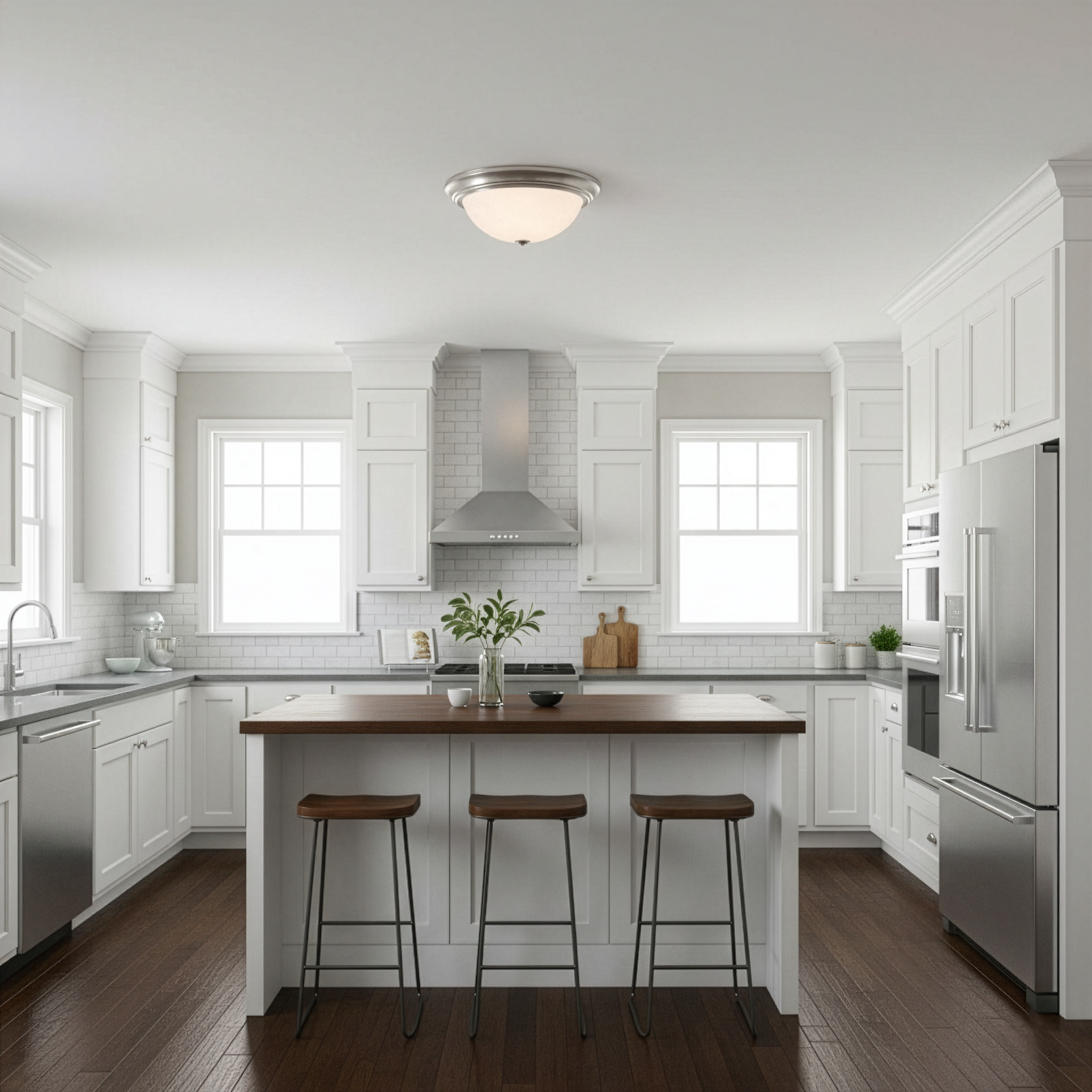 13" 2-Light White Glass Ceiling Dome - High-Design Ceiling Mounts in Brushed Nickel