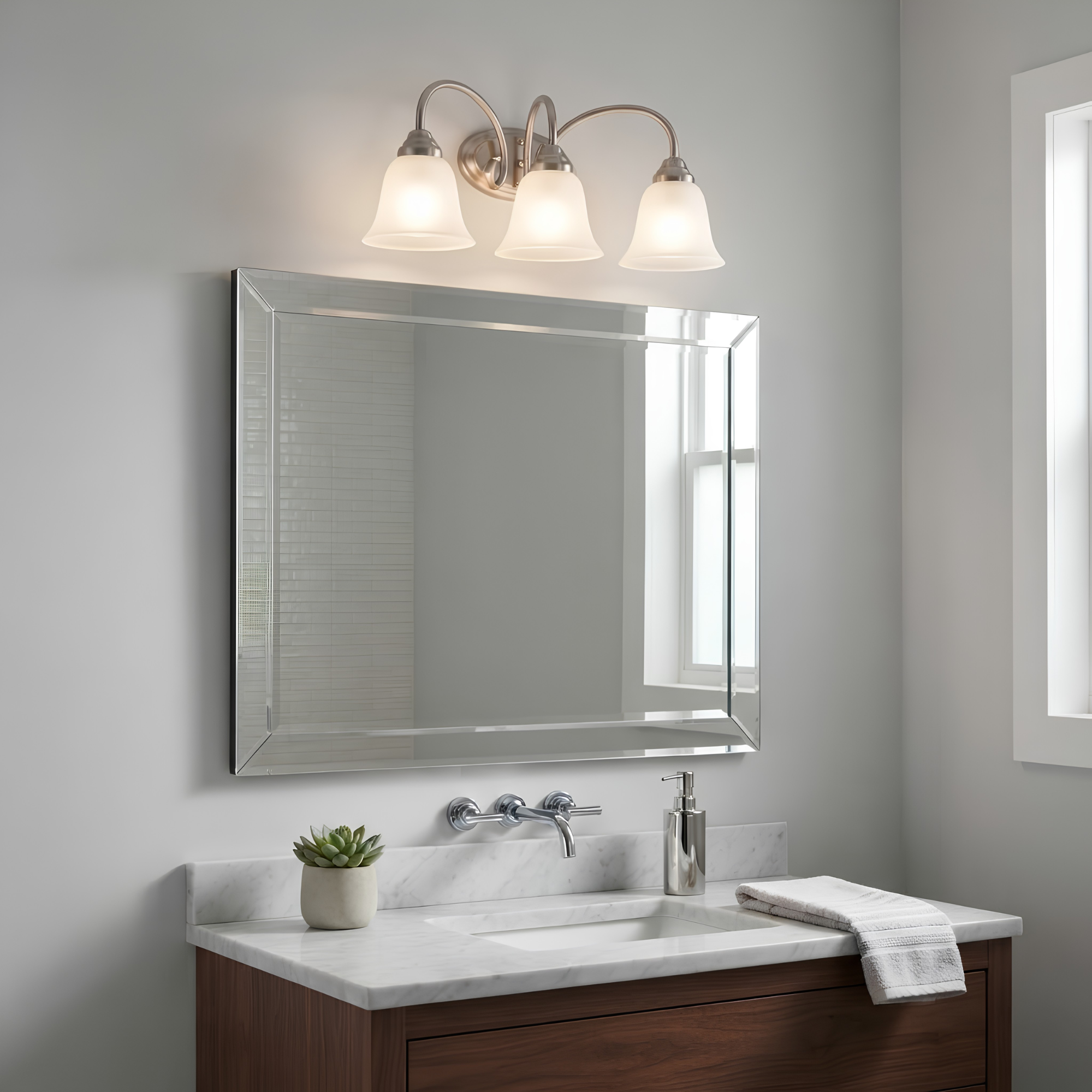 Spider 3-Light White Glass Vanity - Timeless Vanities in Brushed Nickel