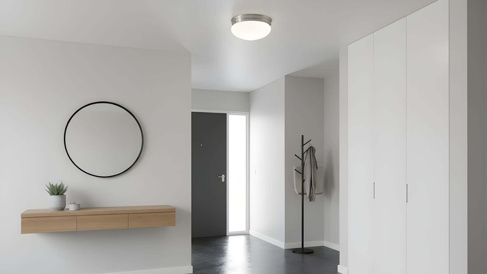 1-Light White Glass Mushroom - Clean-Line Ceiling Mounts in Brushed Nickel