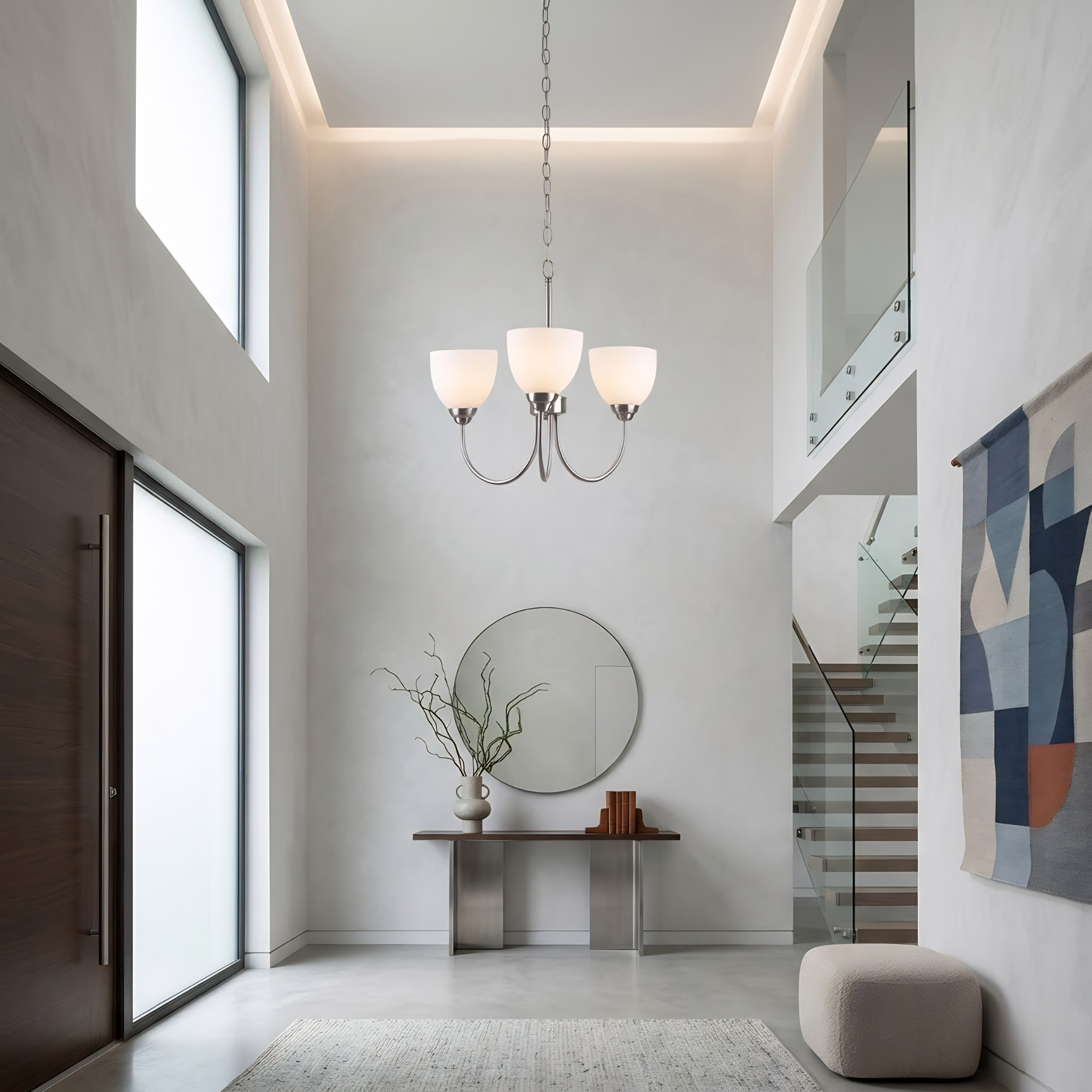 Laredo 3-Light Chandelier White Glass - Bold Chandeliers in Brushed Nickel