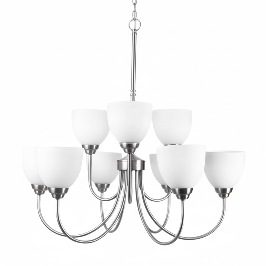 Laredo 9-Light Chandelier White Glass - Sleek Chandeliers in Brushed Nickel