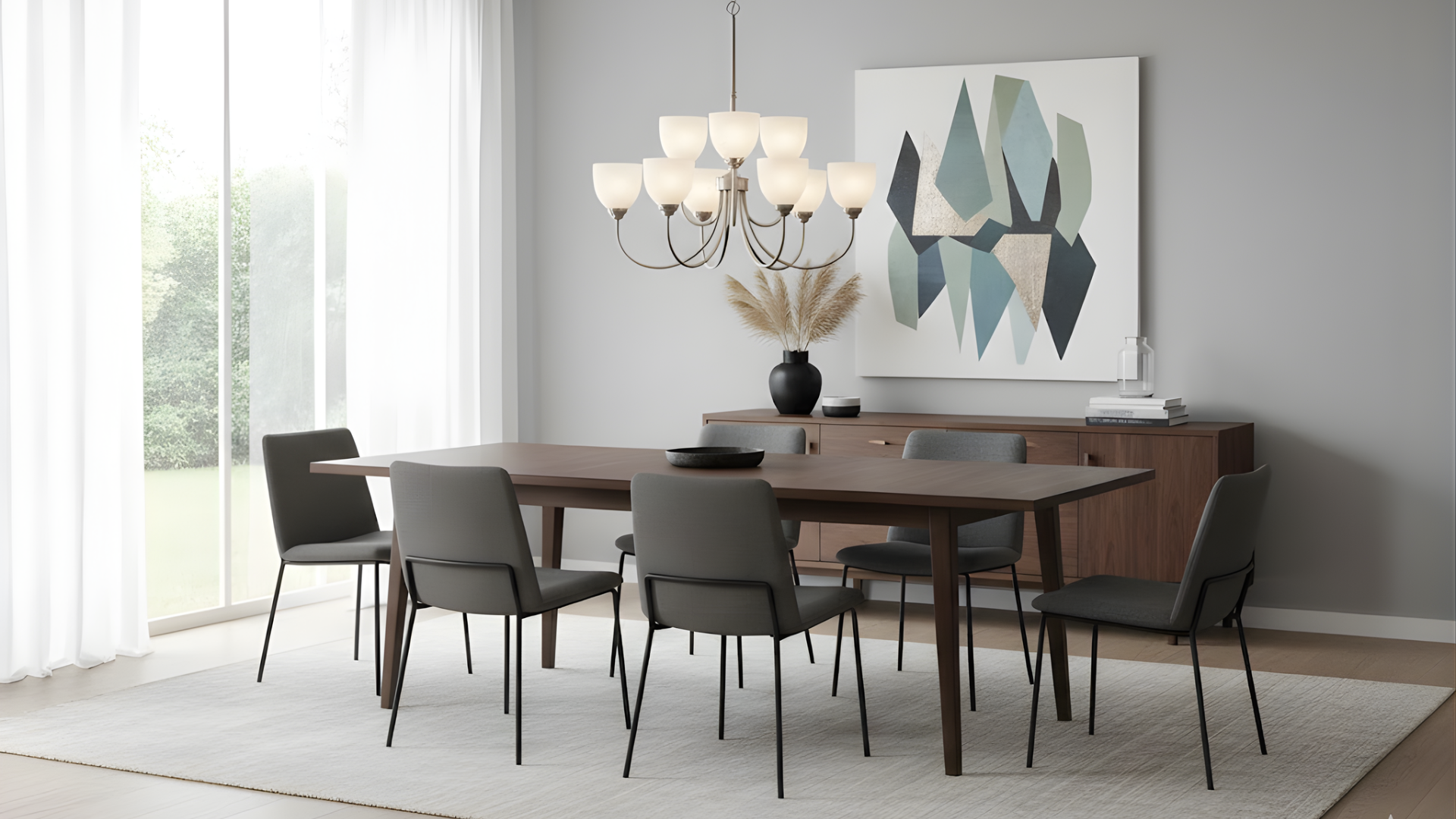 Laredo 9-Light Chandelier White Glass - Sleek Chandeliers in Brushed Nickel