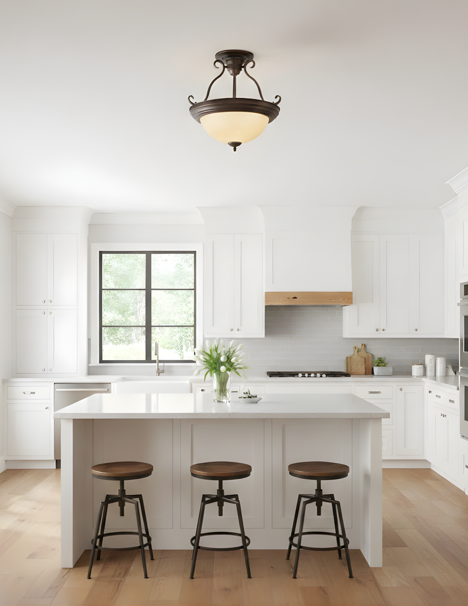 Semi Flush Entry Fixture Tea Stained Glass - Statement-Making Ceiling Mounts in Rubbed Bronze