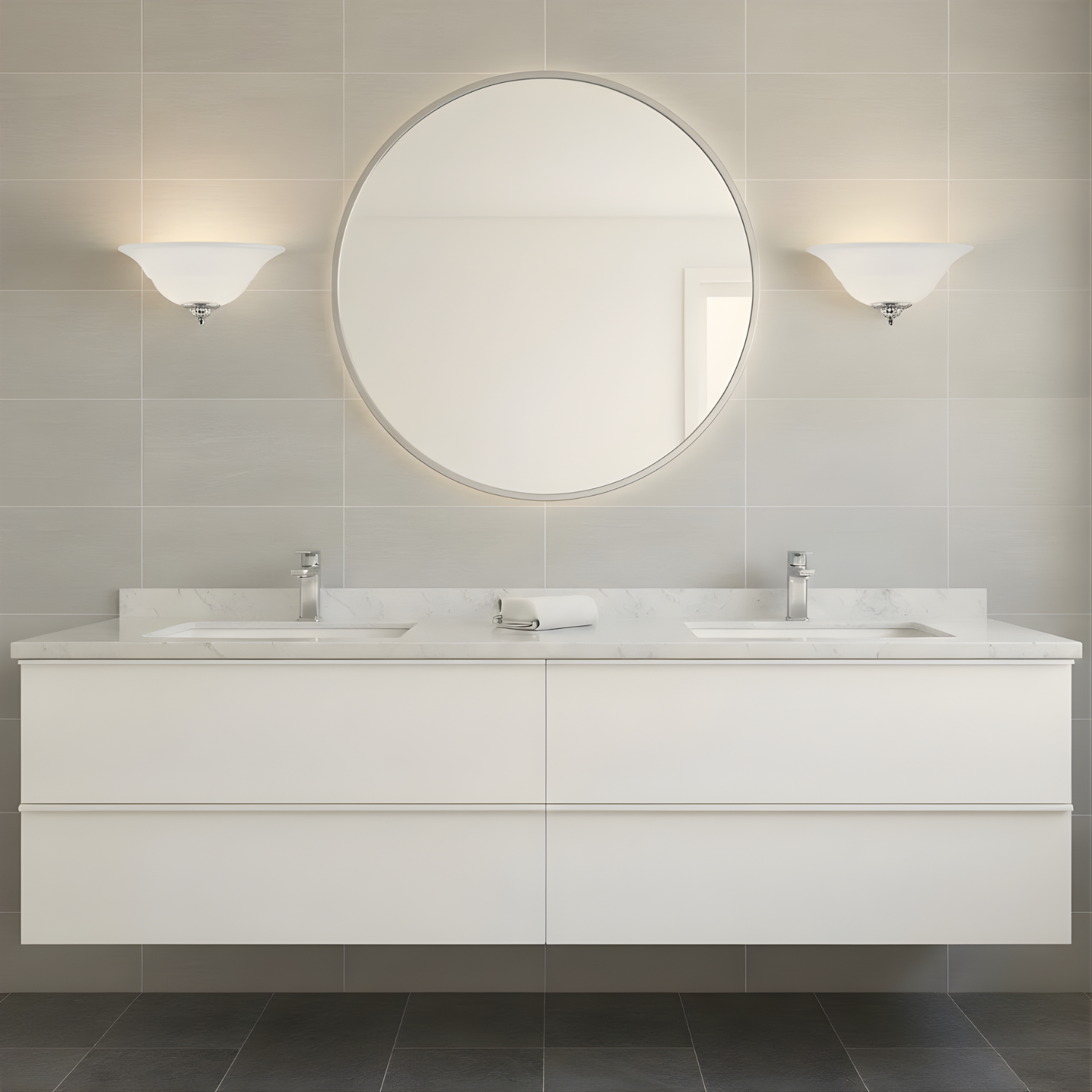 White Wall Sconce/RB/MB Finials Included - Functional Wall Sconces in Brushed Nickel