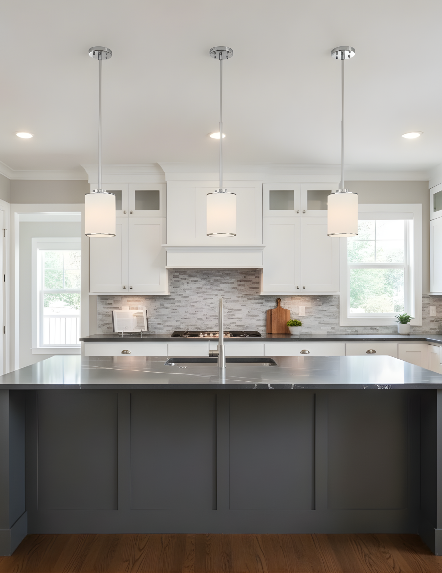 Lexington 1-Light White Glass Mini Pendant - Bold Pendants in Brushed Nickel