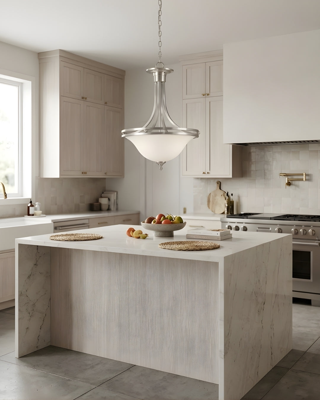 Dallas 16' Glass Bowl Entry Fixture White - Transitional Pendants in Brushed Nickel