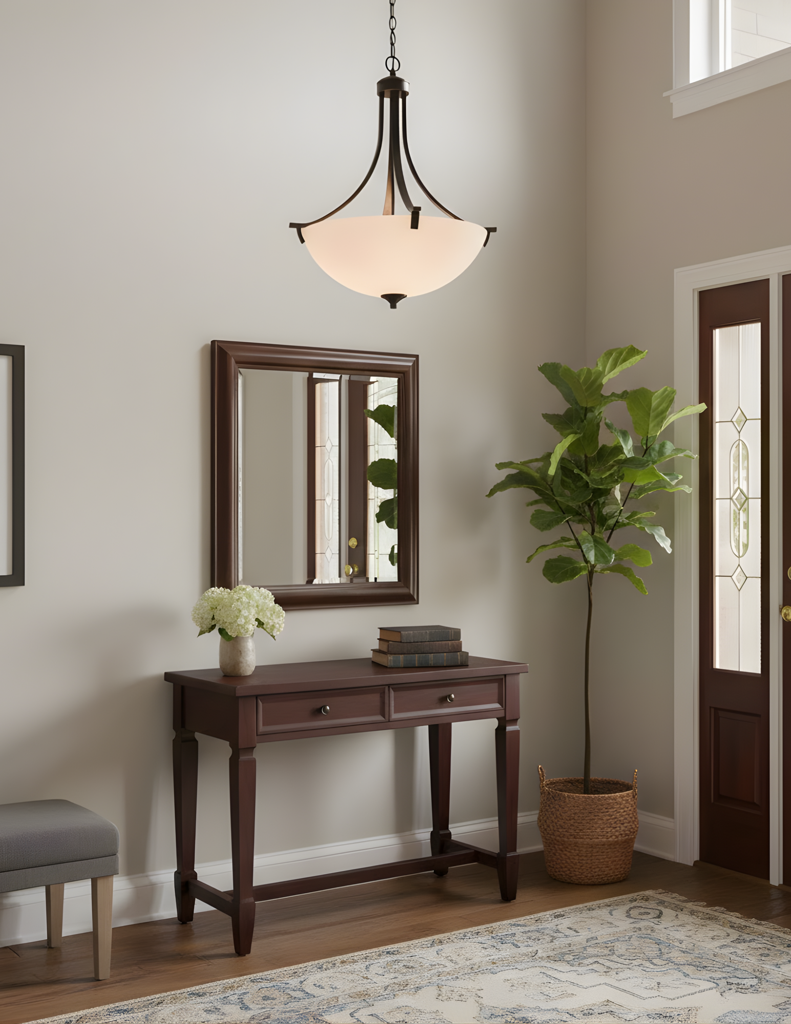 Victoria 3-Light Entry - White Glass - Clean-Line Pendants