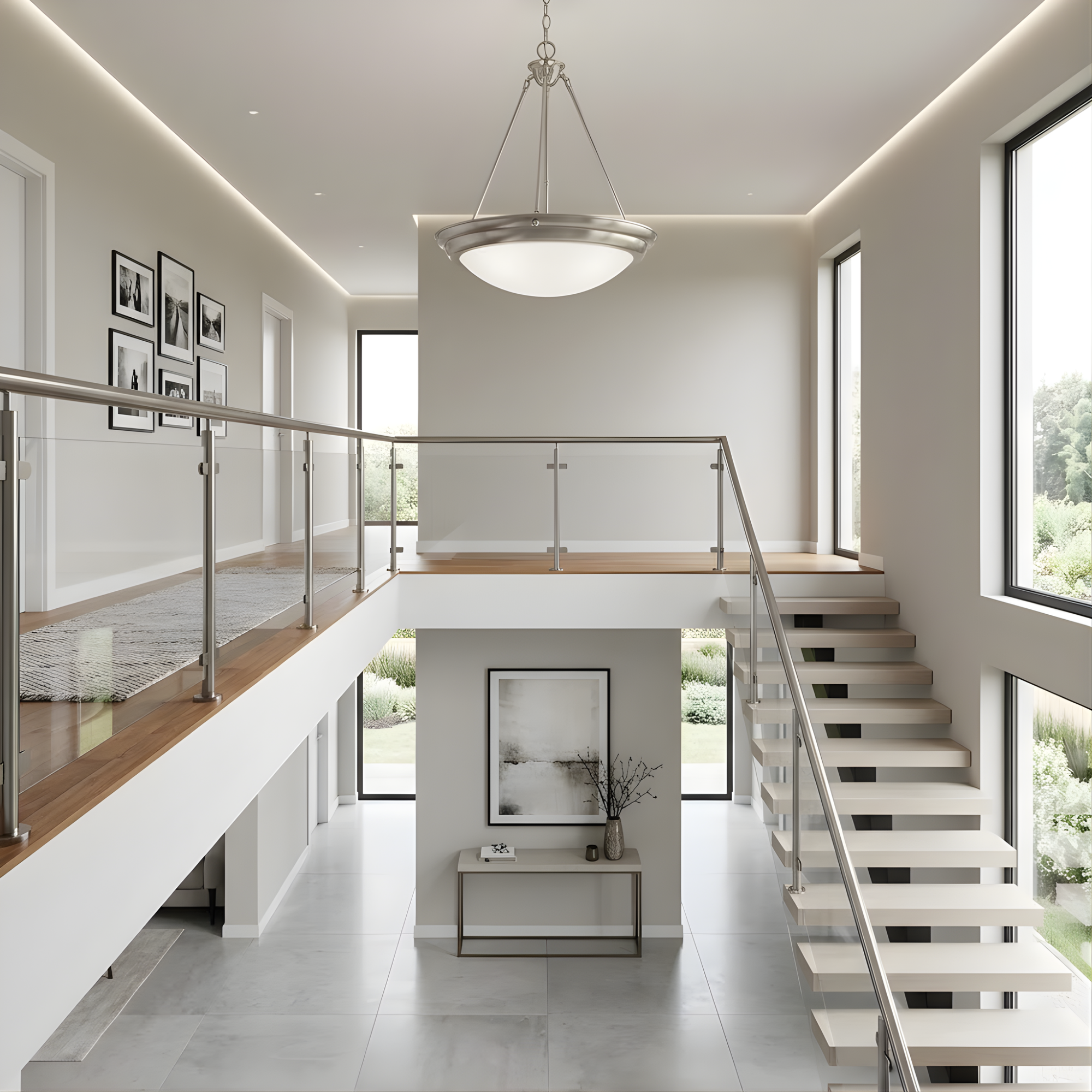 Foyer White Bowl Hanging Pendant - Stylish Pendants in Brushed Nickel