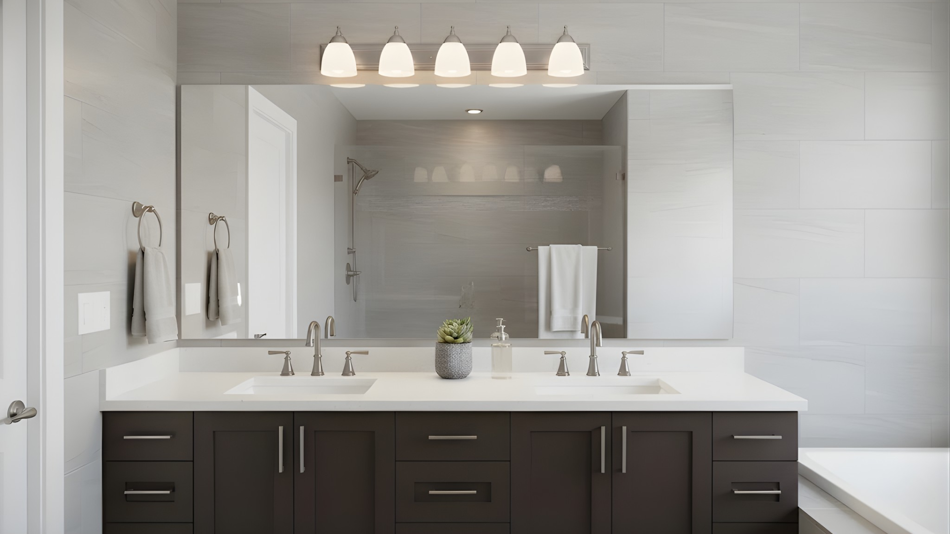 Dallas 5-Light White Vanity - Functional Vanities in Brushed Nickel