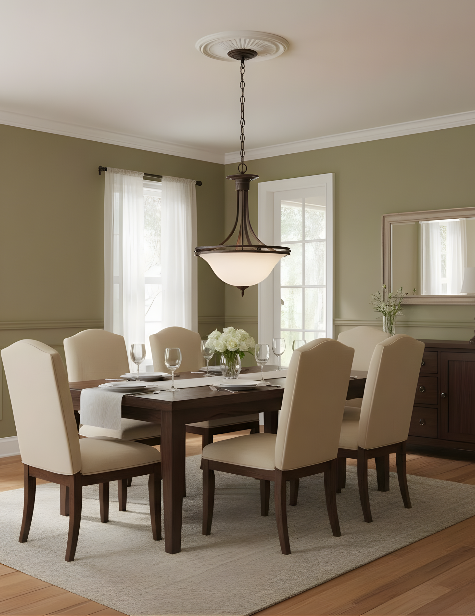 Austin 16' Glass Bowl Entry Fixture White - Sleek Pendants in Rubbed Bronze