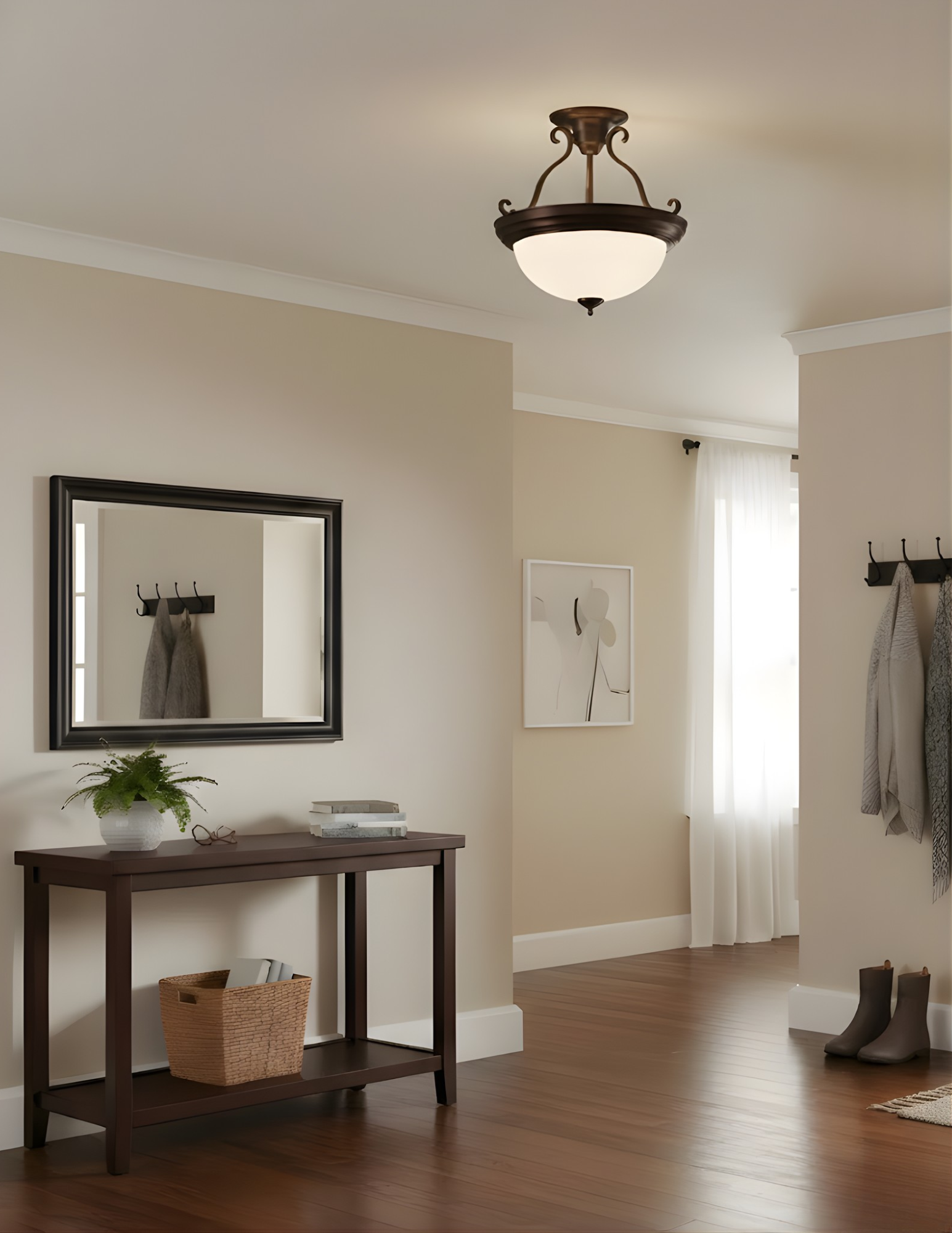 Semi Flush Entry Fixture White Glass - Contemporary Ceiling Mounts