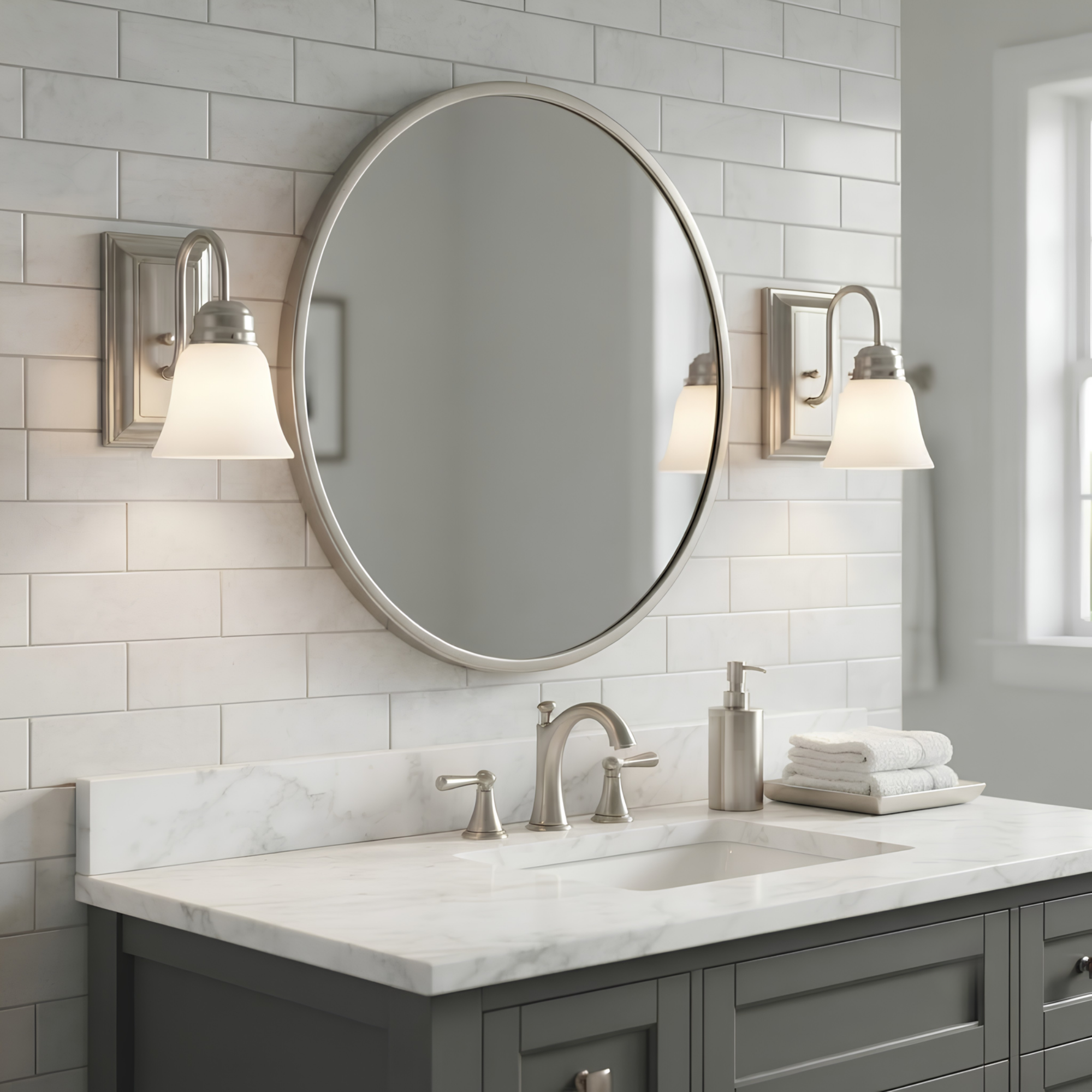 1-Light Racetrack Vanity/Sconce G-423 - Functional Vanities in Brushed Nickel