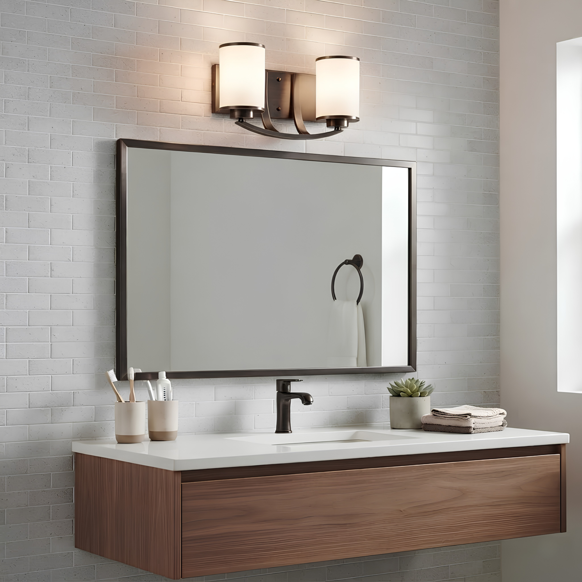 Lexington 2-Light White Glass Vanity - Transitional Vanities in Rubbed Bronze