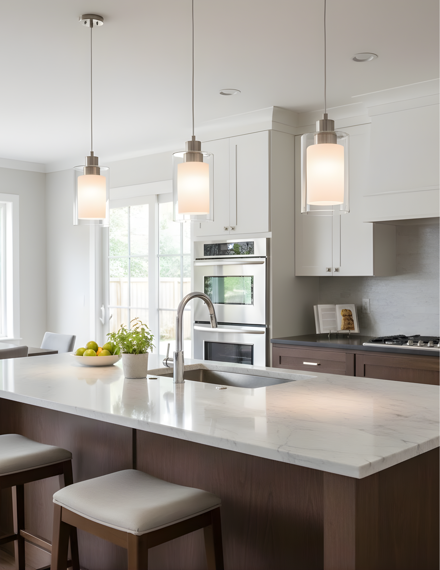 Clear/White Double Glass Mini Pendant - Transitional Pendants