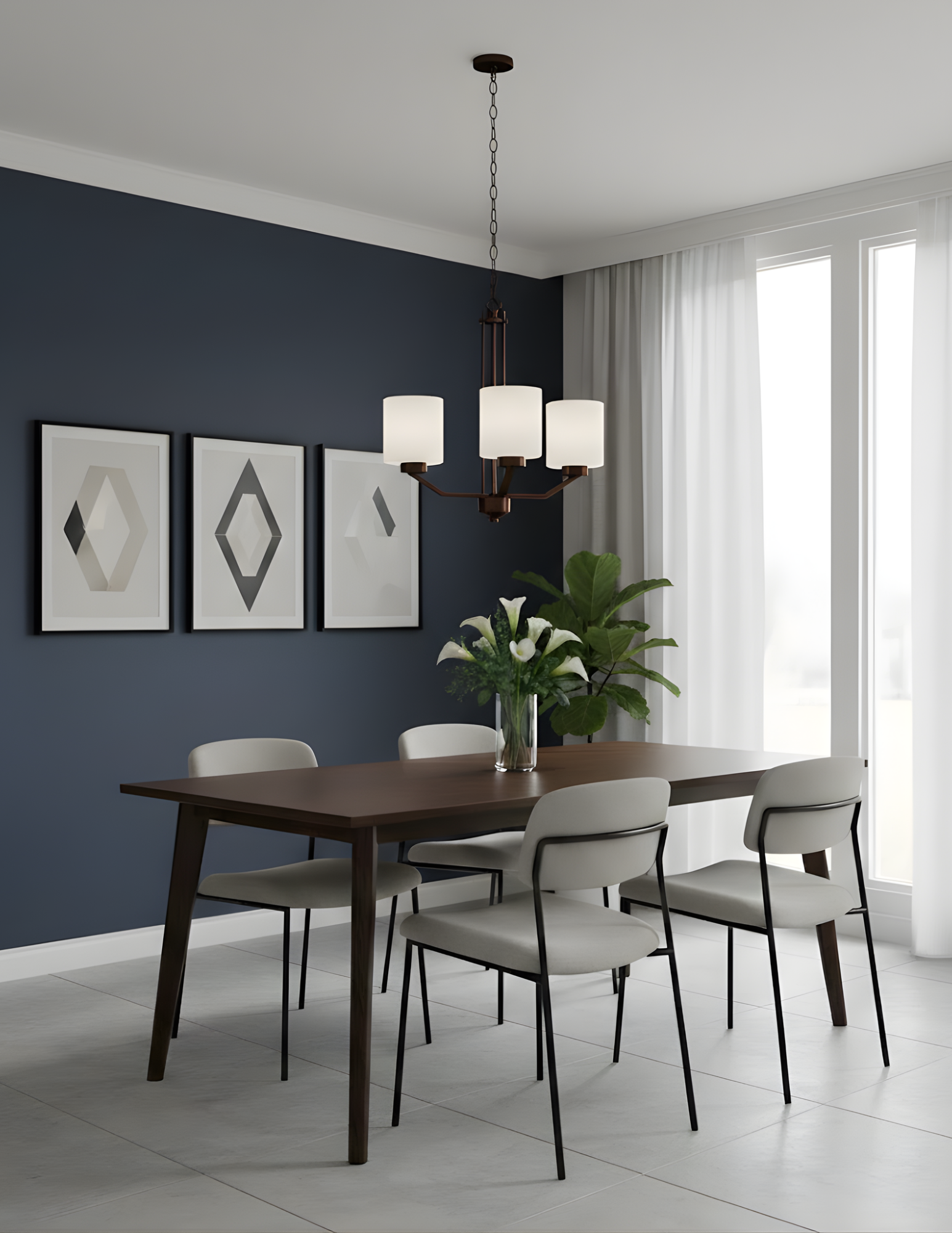 Paris 3-Light Chandelier White Cylinder Glass - High-Design Chandeliers
