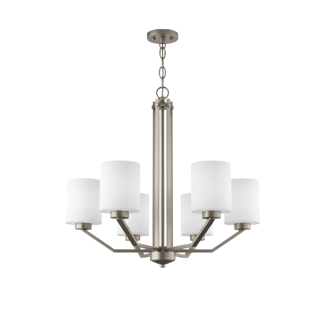 Paris 6-Light Chandelier White Cylinder Glass - Versatile Chandeliers