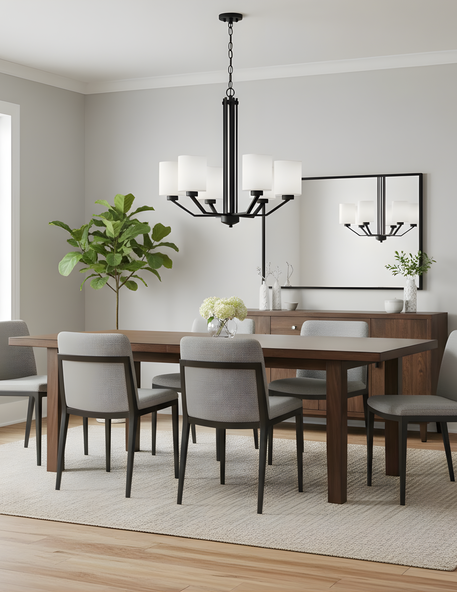 Paris 6-Light Chandelier White Cylinder Glass - Versatile Chandeliers