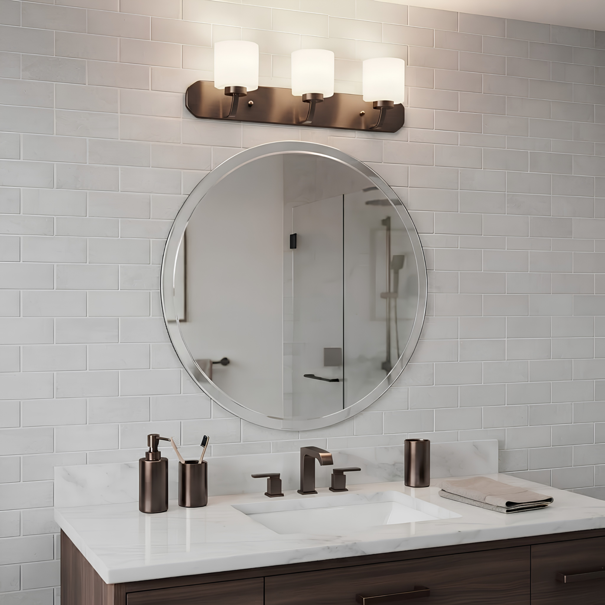 Paris 3-Light Vanity - White Cylinder Glass - Elegant Vanities