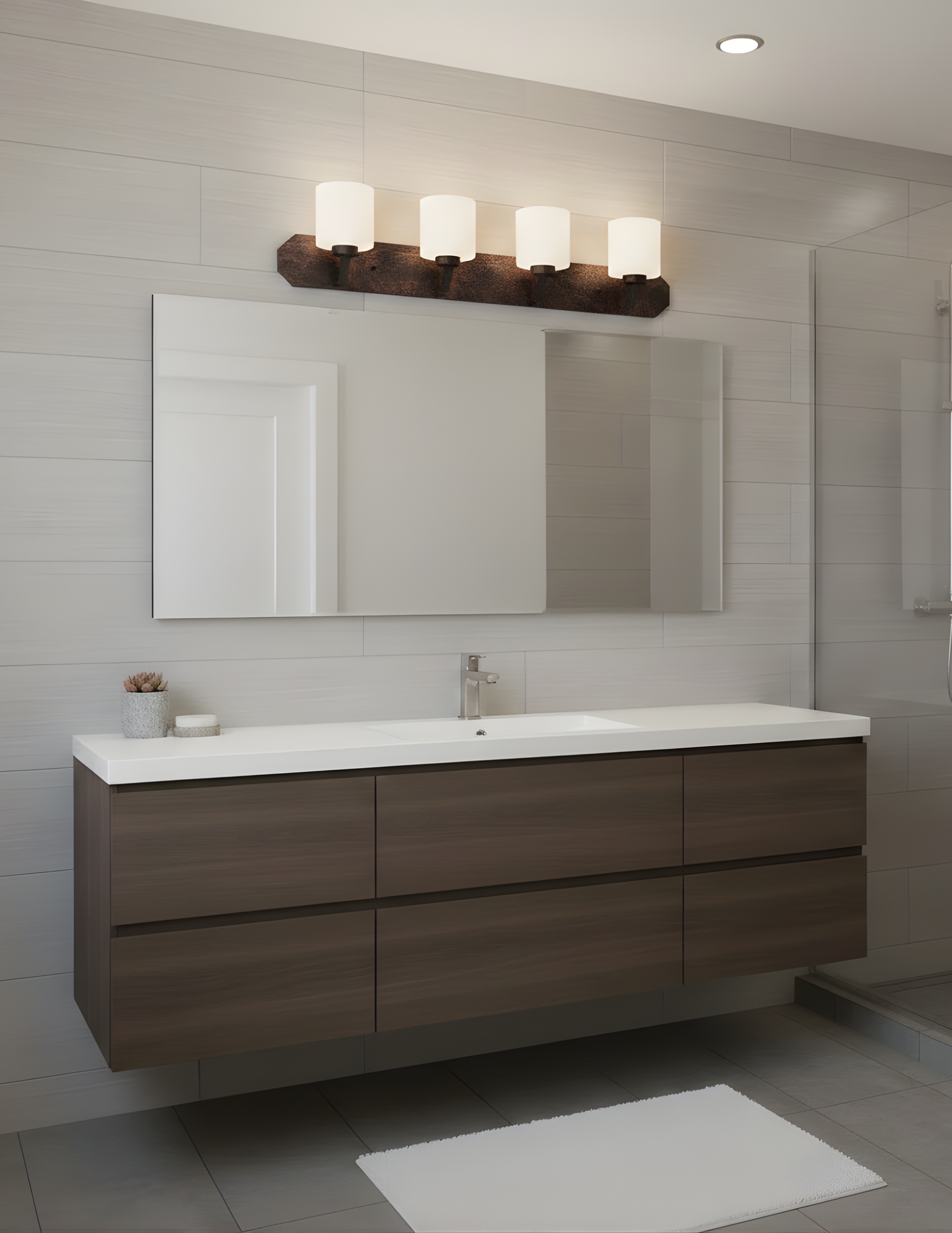 Paris 4-Light Vanity White Cylinder Glass - Sleek Vanities