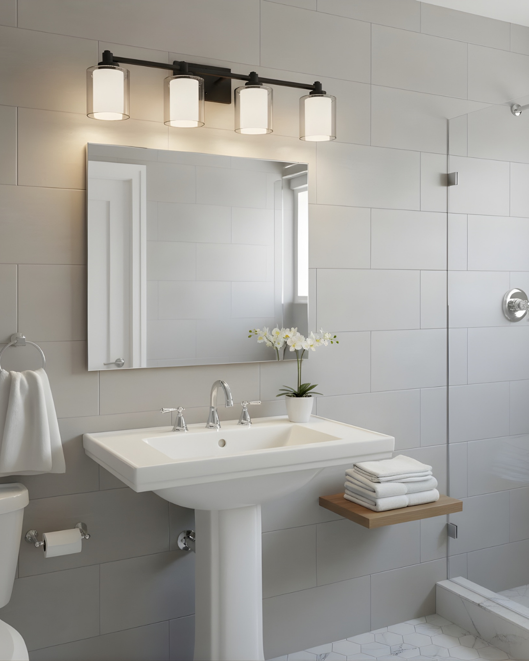 Sonora 4-Light Vanity - Clear & White Glass - Decorative Vanities