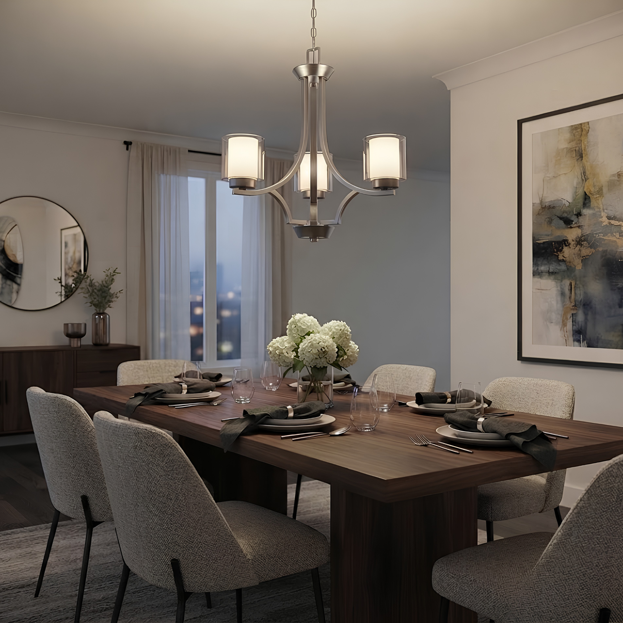 Sonora 3-Light Chandelier - Clear & White Glass - Refined Chandeliers