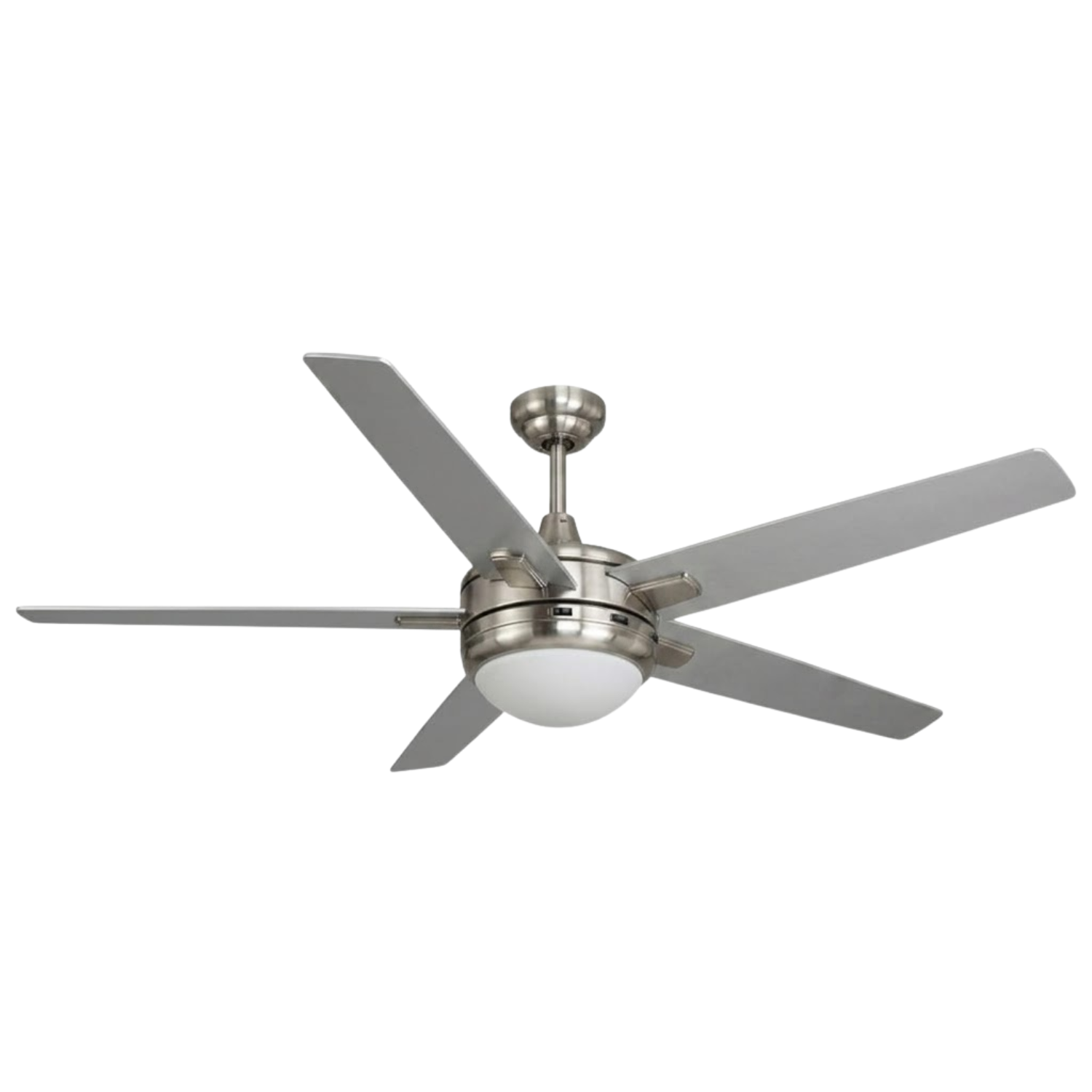 5-Blade Contemporary Ceiling Fan - Silver/Walnut Blades - Architectural-Inspired Indoor Fans in Brushed Nickel