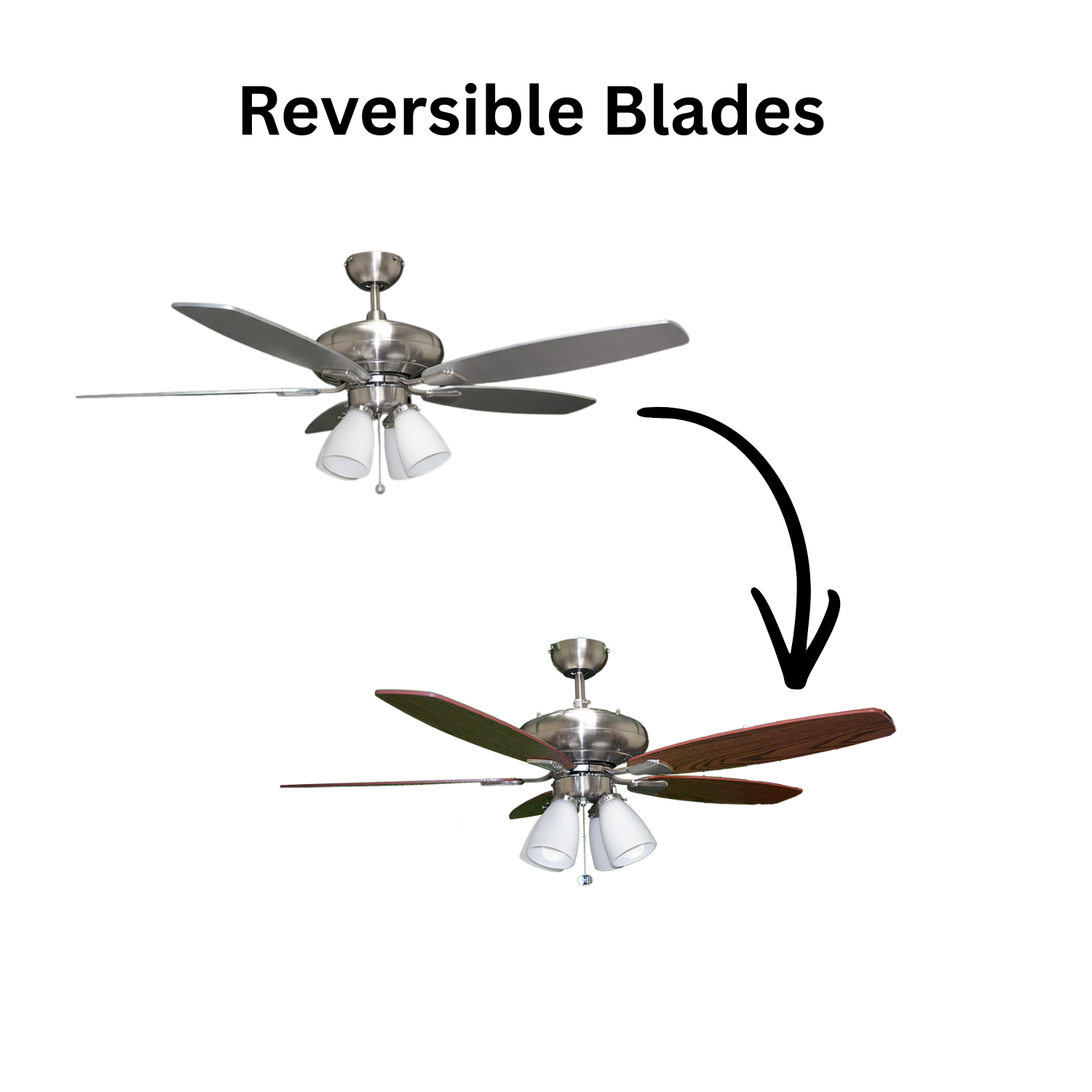 52" 5-Blade UFO Fan Silver/Walnut Blades 4-Light White Glass LED Kit - Decorative Indoor Fans in Brushed Nickel