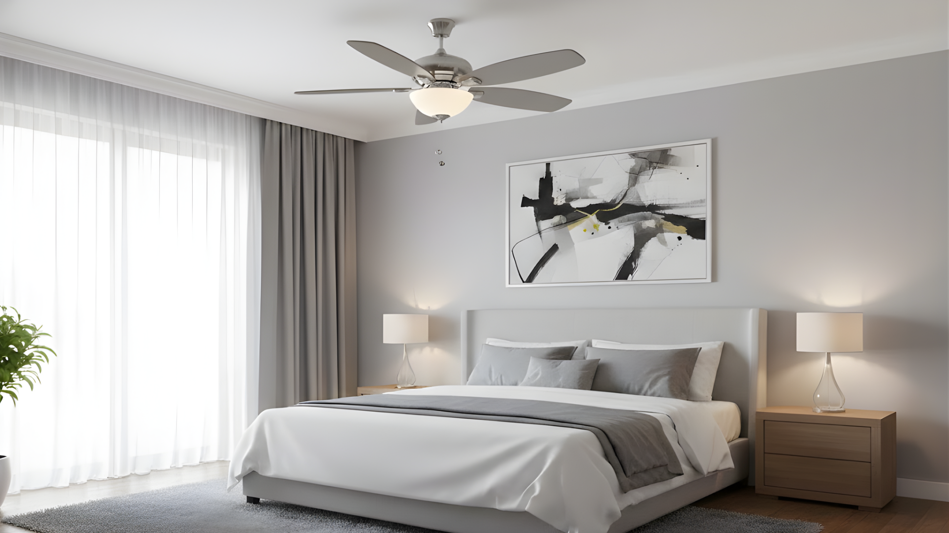 52" 5-Blade UFO Fan NK Silver/Walnut Blades 2-Light Bowl White Glass LED Kit