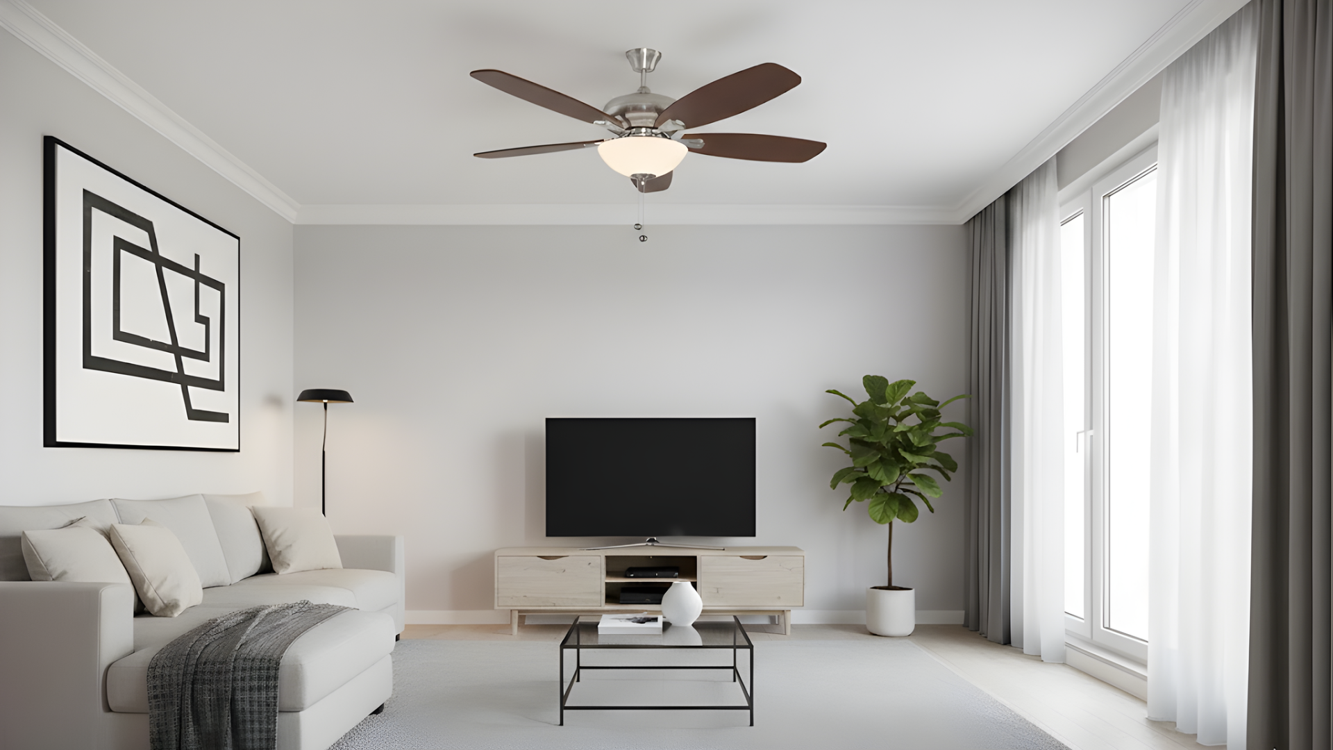 52" 5-Blade UFO Fan NK Silver/Walnut Blades 2-Light Bowl White Glass LED Kit