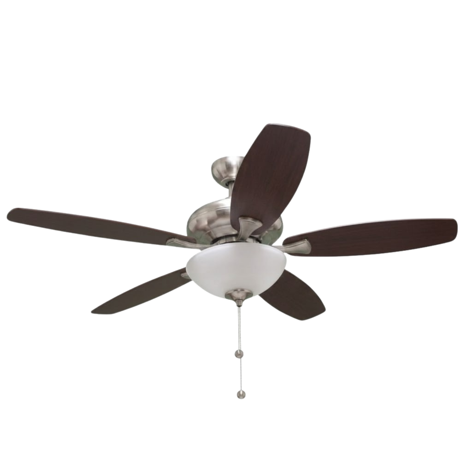 52" 5-Blade UFO Fan NK Silver/Walnut Blades 2-Light Bowl White Glass LED Kit