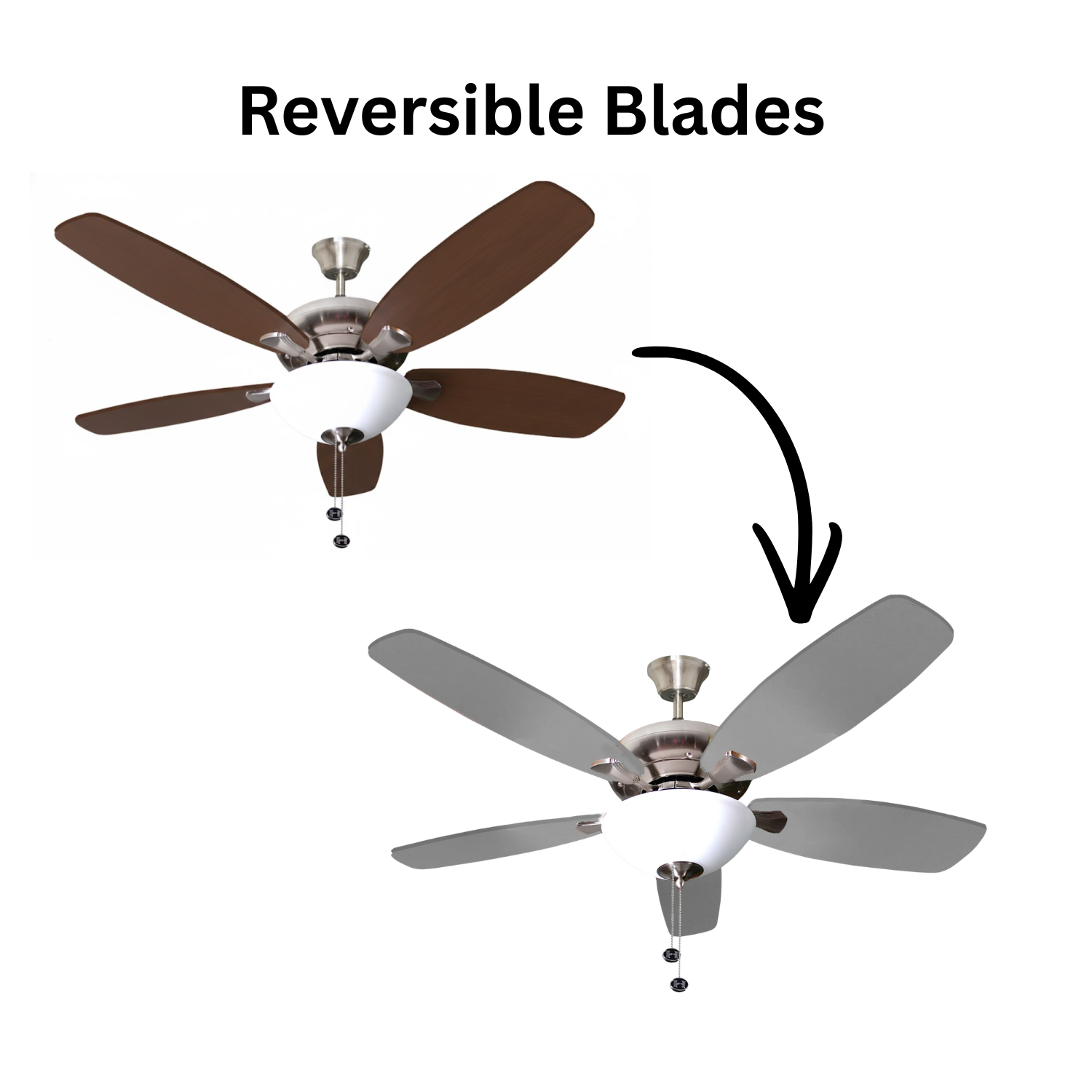 52" 5-Blade UFO Fan NK Silver/Walnut Blades 2-Light Bowl White Glass LED Kit