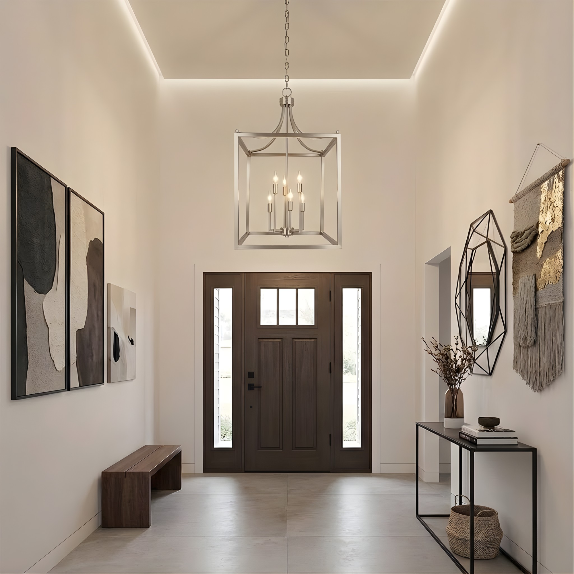 6-Light Square Cage Entry - No Glass - Stylish Pendants