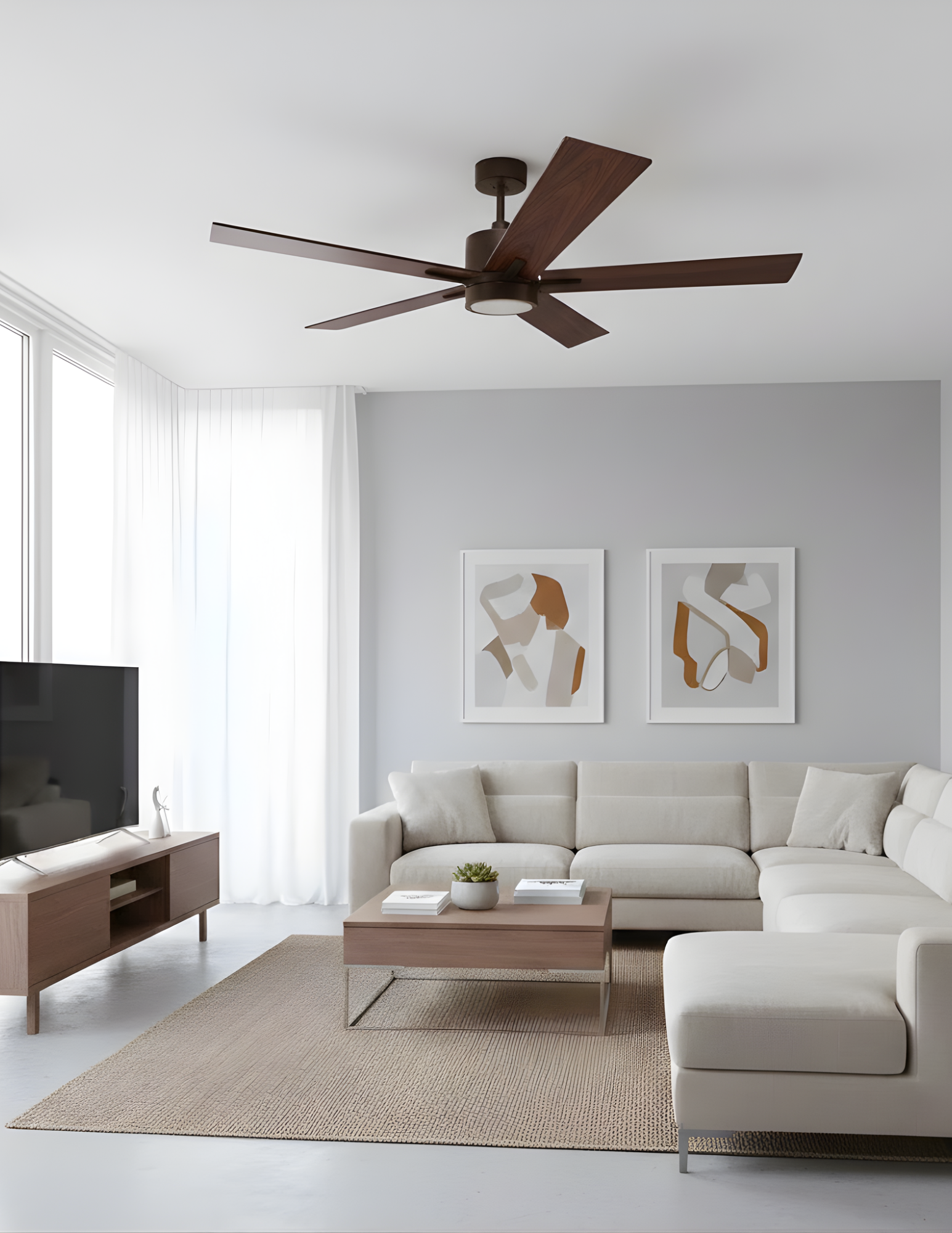 5-Blade 52" RB Modern Cylinder Fan Med Oak/Walnut Blades WC-1-WH Included