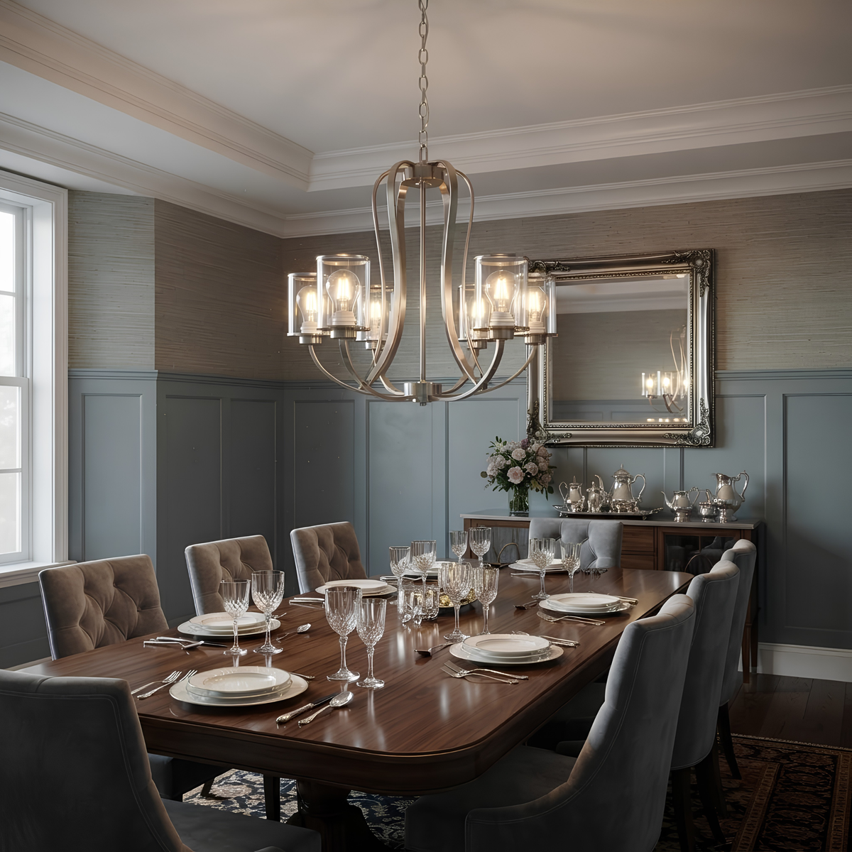 Lexington 6-Light Clear Glass Chandelier - Contemporary Chandeliers in Brushed Nickel