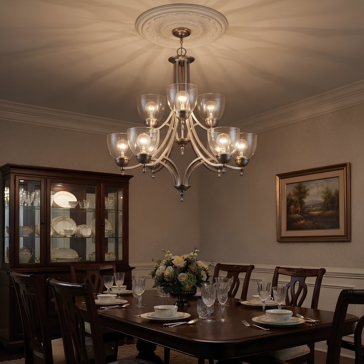 Dallas Upgrade 9-Light Chandelier - Timeless Chandeliers in Brushed Nickel